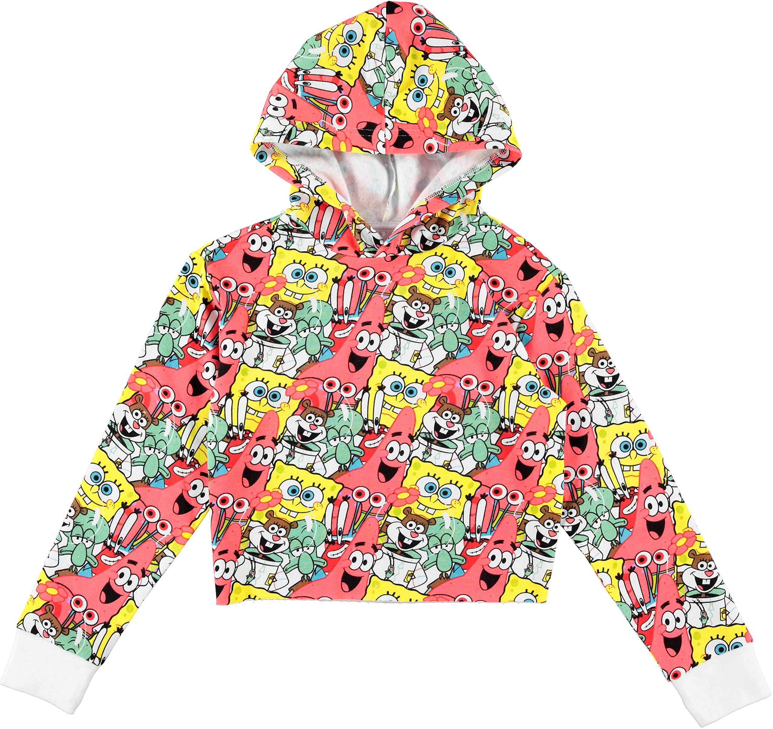 SpongeBob SquarePants Girls' Hoodie - Cute Cartoon All Over Print Sweatshirt, Raw Edge Skimmer Design, Sizes 4-20 - Perfect for School, Playdates & Casual Outings