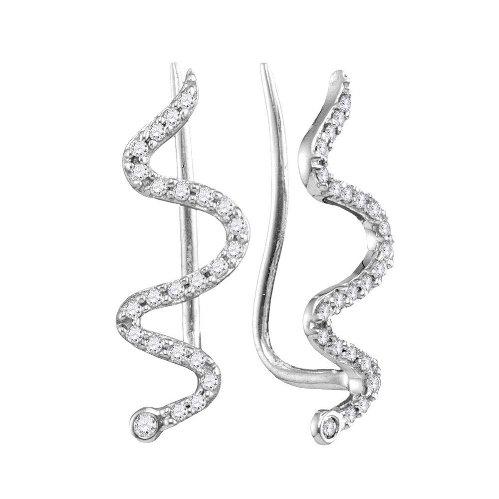 10K White Gold Women's Round Diamond Snake Climber Earrings - 1/6 Cttw - Elegant Jewelry for Parties, Weddings & Special Occasions