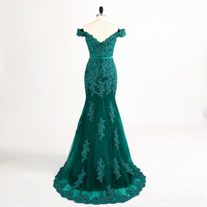 Elegant Off Shoulder Green Lace Beaded Mermaid Evening Prom Dress - Unique Party Gown for Formal Events, Custom Long Prom Dresses for Women - Perfect for Prom Night, Homecoming, and Special Occasions