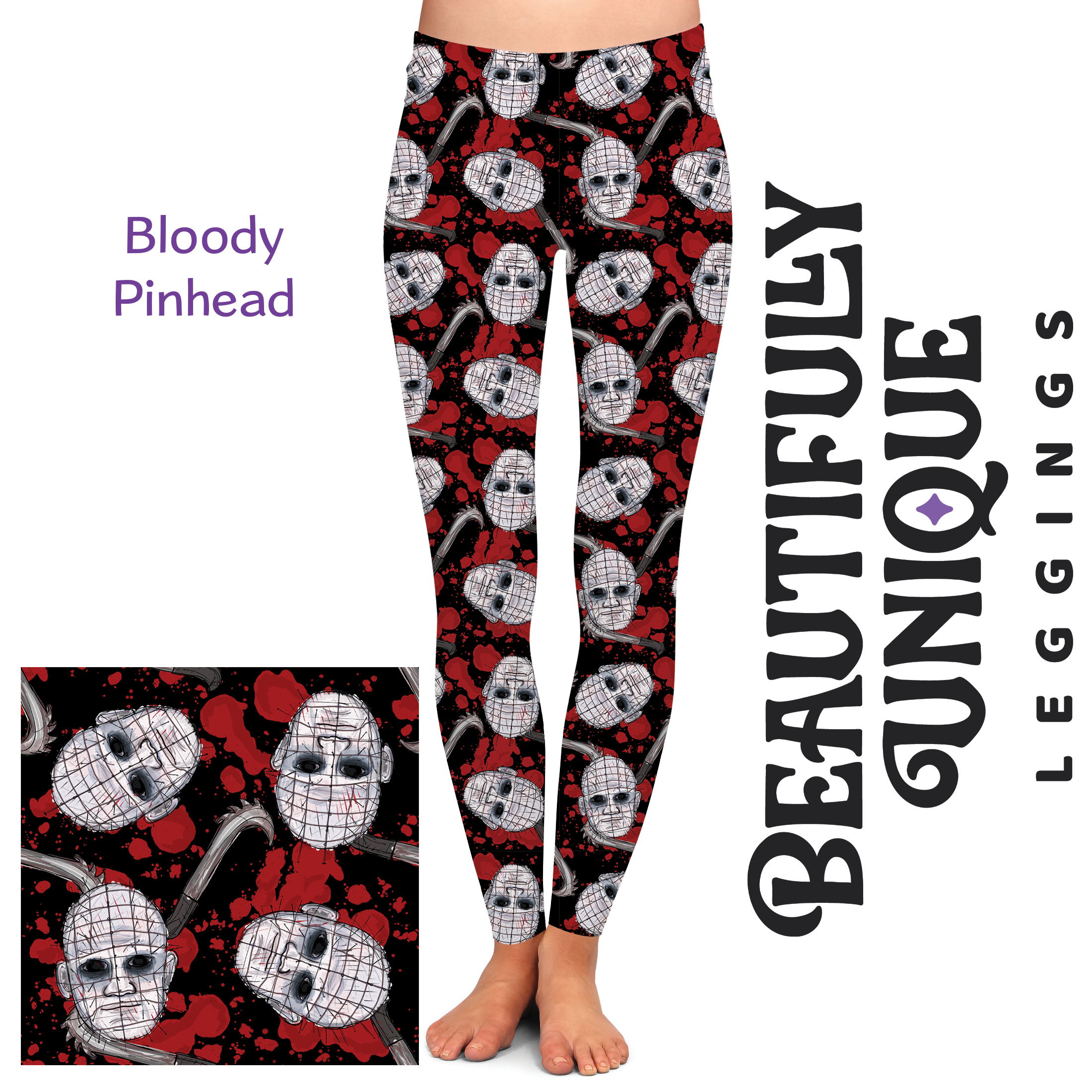 Bloody Pinhead Exclusive High-Quality Handcrafted Vibrant Leggings - Perfect for Cosplay, Halloween Costumes & Alternative Fashion
