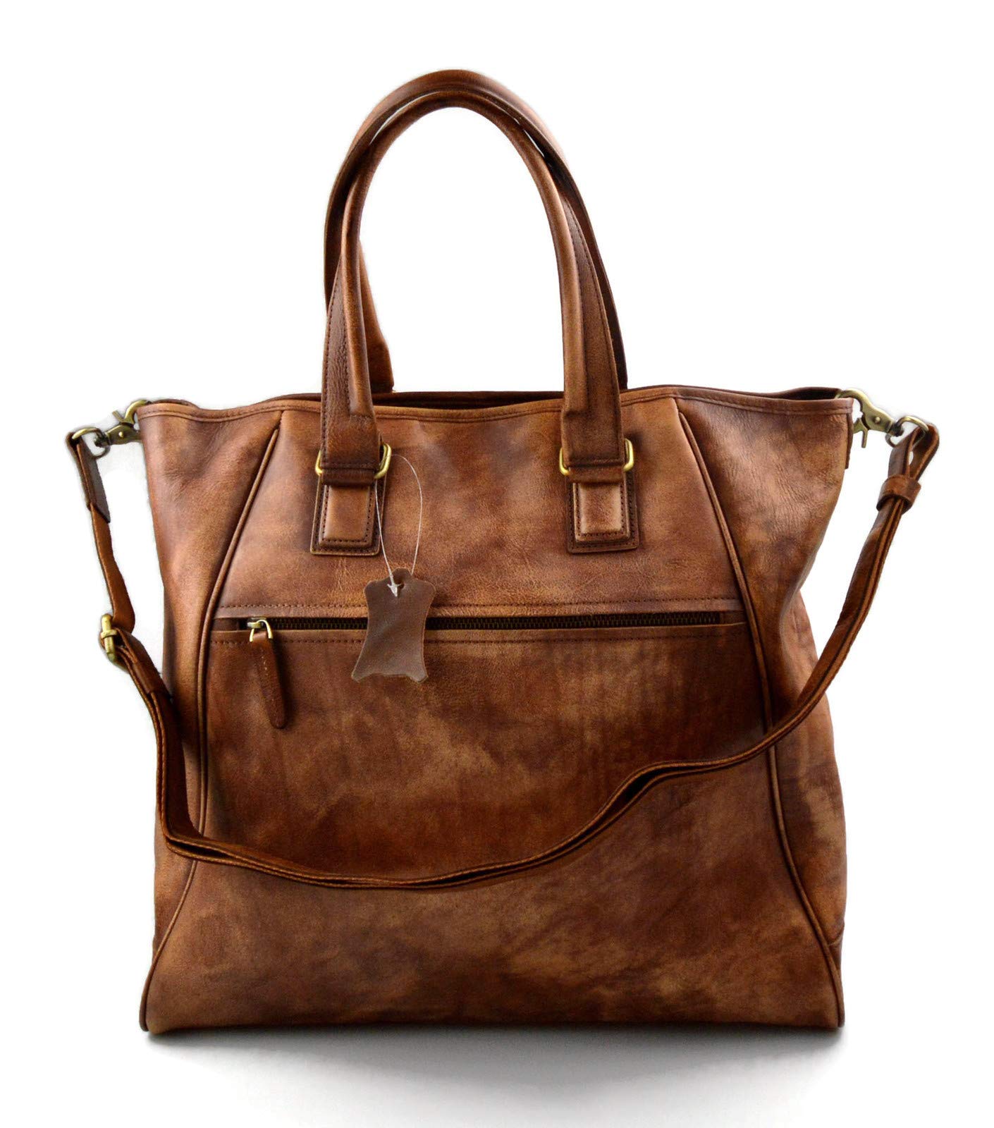 Luxury Vintage Brown Leather Handbag for Women - Soft Washed Leather Shoulder Bag & Shopper Tote - Perfect for Work, Travel, and Everyday Use