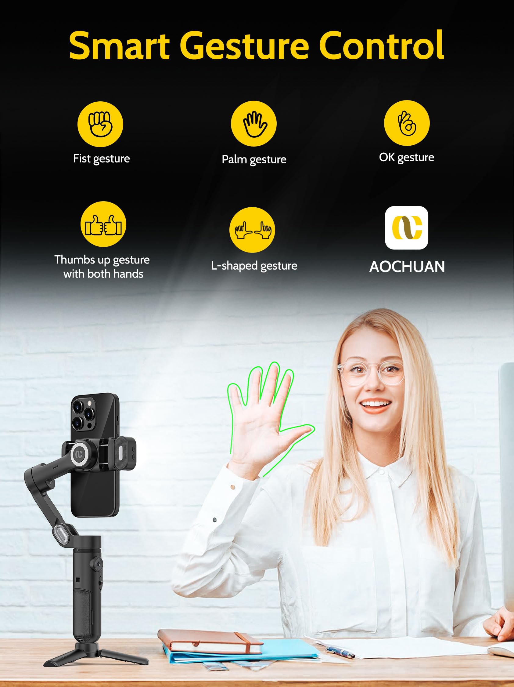 Smart X Kit Black - 3-Axis Handheld Gimbal Stabilizer for iPhone 15/14 & Android Phones with RGB Light & AI Tracking | Perfect for Smooth Video Recording, Vlogging, TikTok & YouTube Content Creation