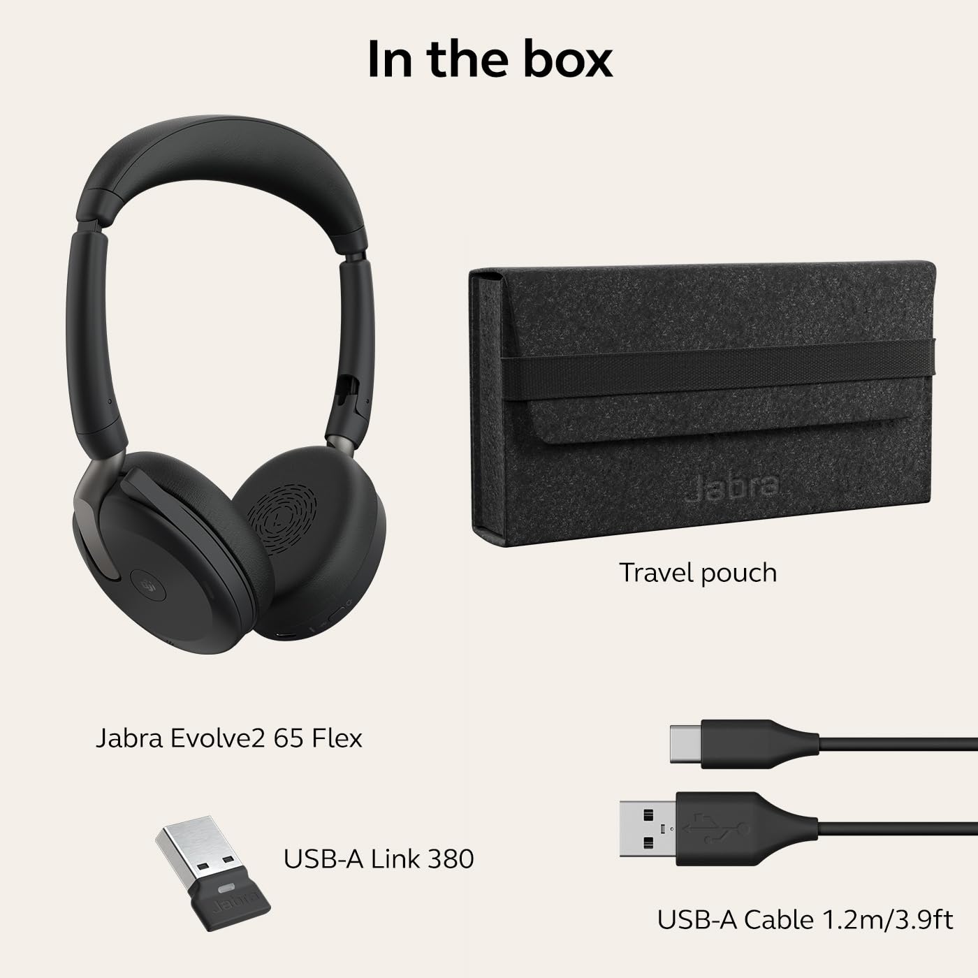 Jabra Evolve2 65 Flex Wireless Stereo Headset with Bluetooth - Noise Cancelling Headphones with Jabra ClearVoice & Hybrid ANC - Microsoft Teams Certified (Black) - Perfect for Remote Work, Online Meetings & Office Use