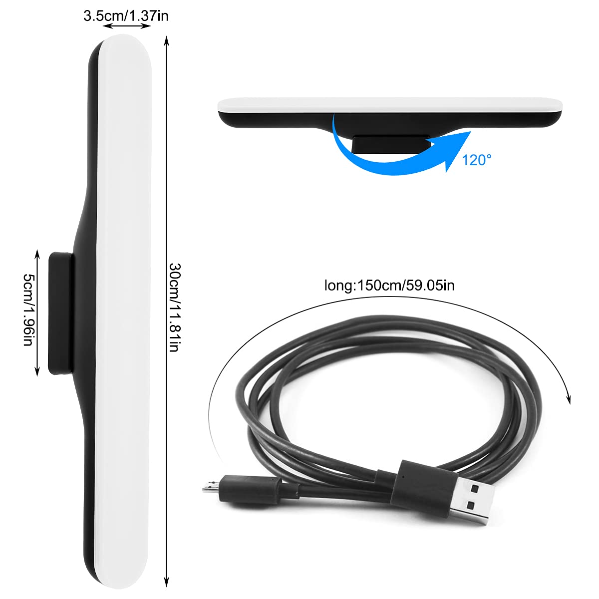 Dimmable LED Reading Light Bar - USB Rechargeable Wall Mounted Lamp with 3 Color Temperatures & 2300mAh Battery - Perfect for Bunk Beds, Study Rooms, and Nighttime Reading - Magnetic Mount Touch Control Stick Light