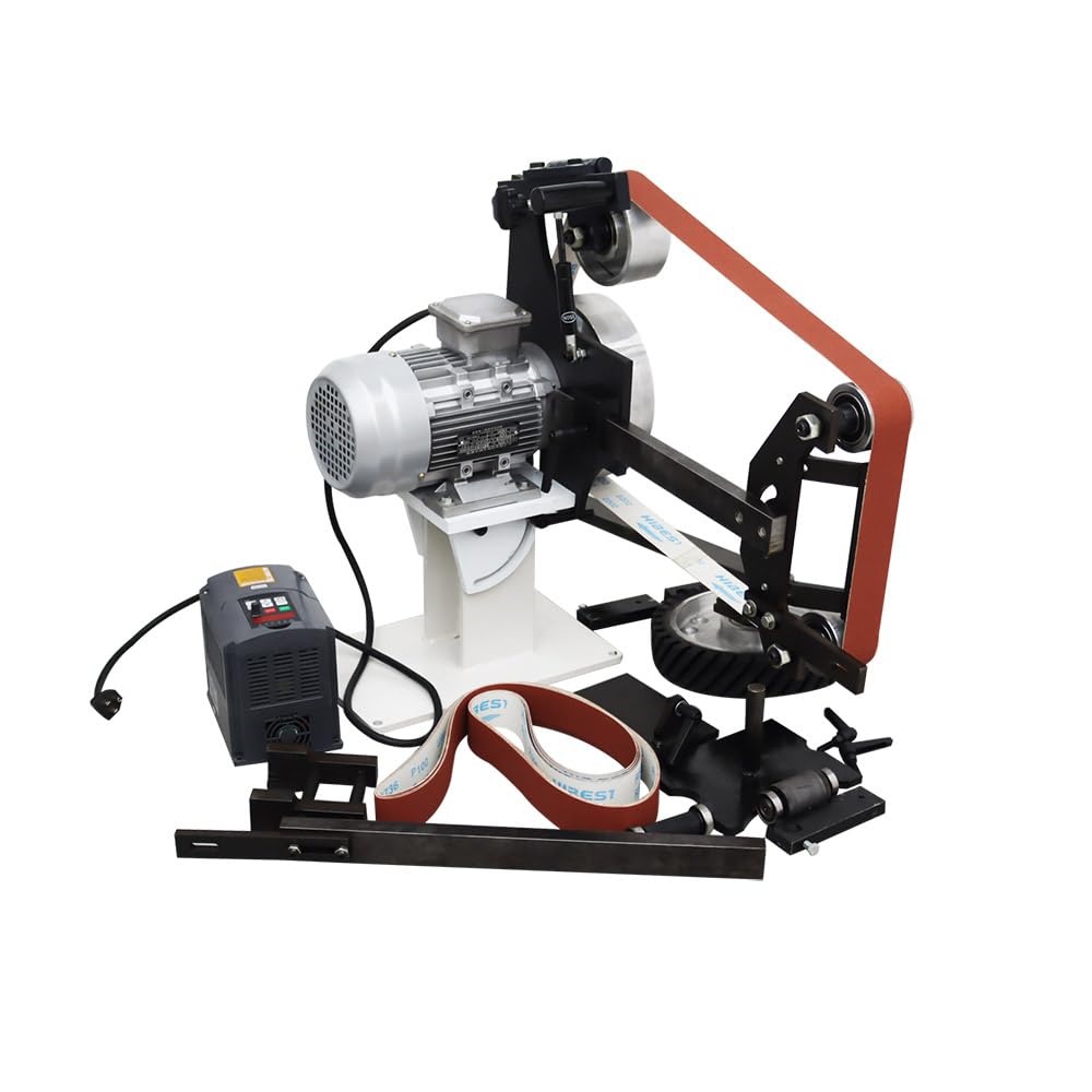 2x72 Inch Variable Speed Belt Sander - Vertical & Horizontal Multi-Angle Belt Grinder for Knife Making, Metal Polishing & Woodworking | Includes 3 Grinding Wheels & Sturdy Base | 110V 0-2840 RPM | Perfect for DIY Projects & Professional Workshops