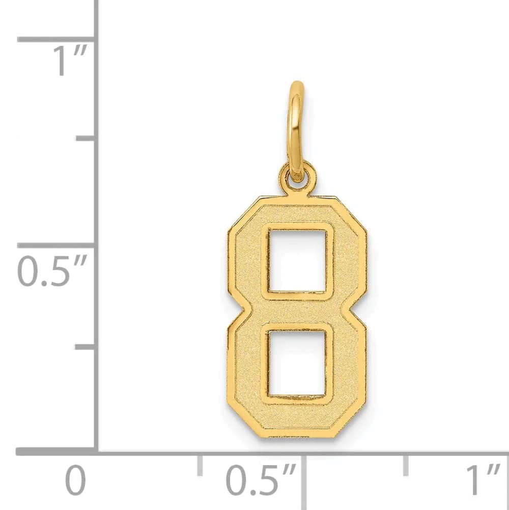 14K Yellow Gold Satin Brush Finish Number 8 Charm Pendant - Medium Size for Jewelry Making, Gift Giving & Everyday Wear