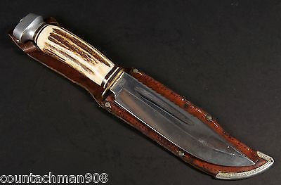 Edge Brand Solingen Germany SawBack Hunting Knife with Leather Sheath - Vintage Outdoor Survival Knife for Camping, Hunting & Bushcraft