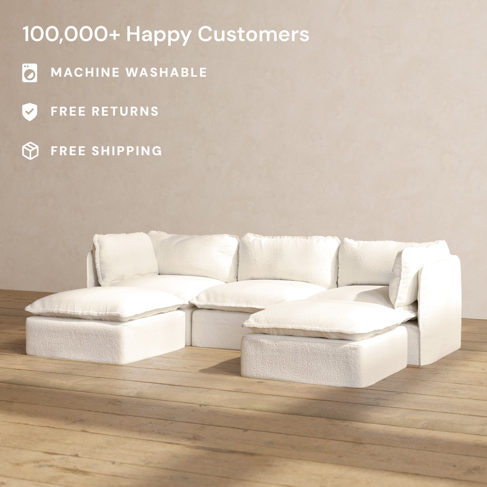 Modular Performance 3-Seater U-Shaped Sectional Sofa in Mousse Fabric | Comfortable Blend for Living Room, Lounge & Family Room - Perfect for Relaxing, Entertaining & Movie Nights