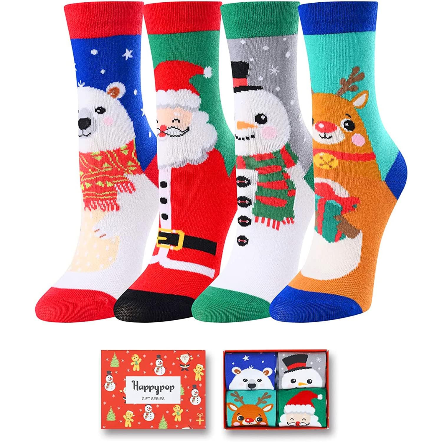 HappyPop Christmas Stocking Socks for Women & Men - Festive Reindeer Holiday Socks for Adults & Kids | Cozy Secret Santa Gifts, Family Matching Pajama Party, Winter Office Gift Exchange
