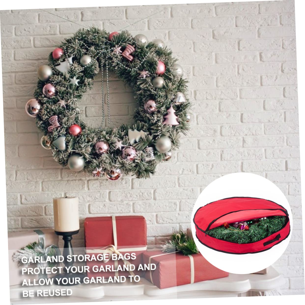 Hemoton 1PC Large Christmas Wreath Storage Bag - Durable Oxford Fabric Round Wreath Container with Zipper for Holiday Decor, Artificial Flowers & Clothes - Perfect for Seasonal Storage, Travel & Home Organization