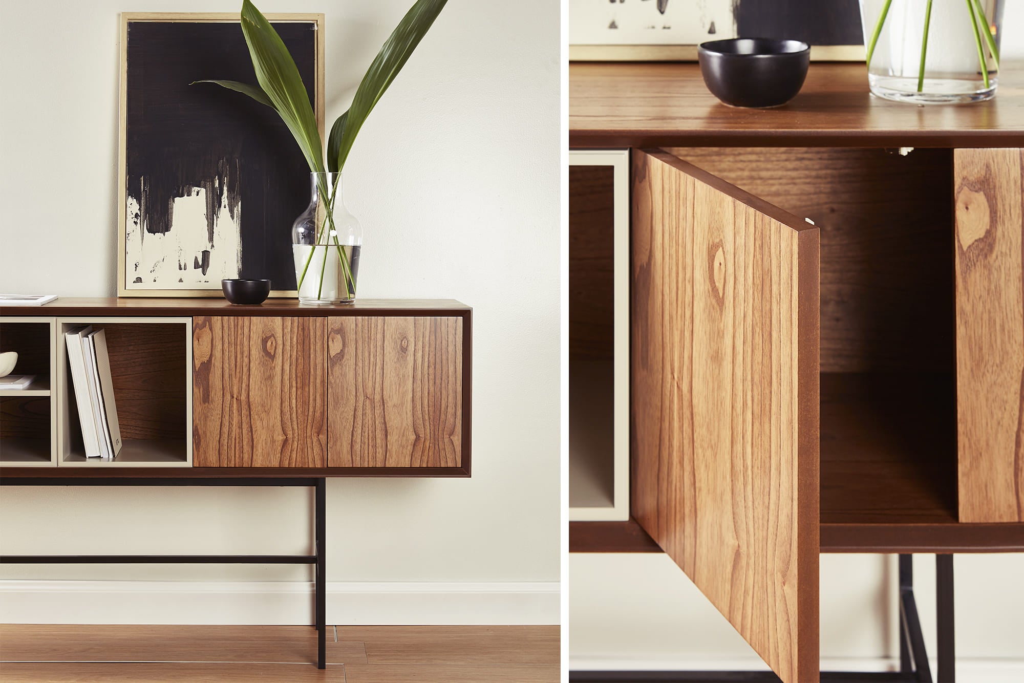 Modern Barcelona TV Stand - Stylish Entertainment Center for Living Room, Bedroom & Home Theater - Solid Wood Media Console with Storage Shelves