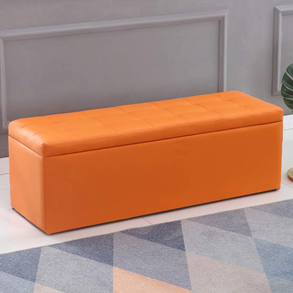 Folding Storage Ottoman Bench - Leather Footstool with Removable Cover, Multi-Functional Shoe Storage Box (Orange, 100x40x40cm) for Living Room, Bedroom & Entryway Organization