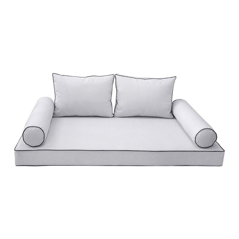Prolinemax Twin-XL Daybed Mattress Cover - Outdoor Style 1 with Contrast Trim, Fitted Bolster Pillowcase Sheet (AD105) - Perfect for Patio Furniture, Sunroom Lounging & Guest Bed Protection