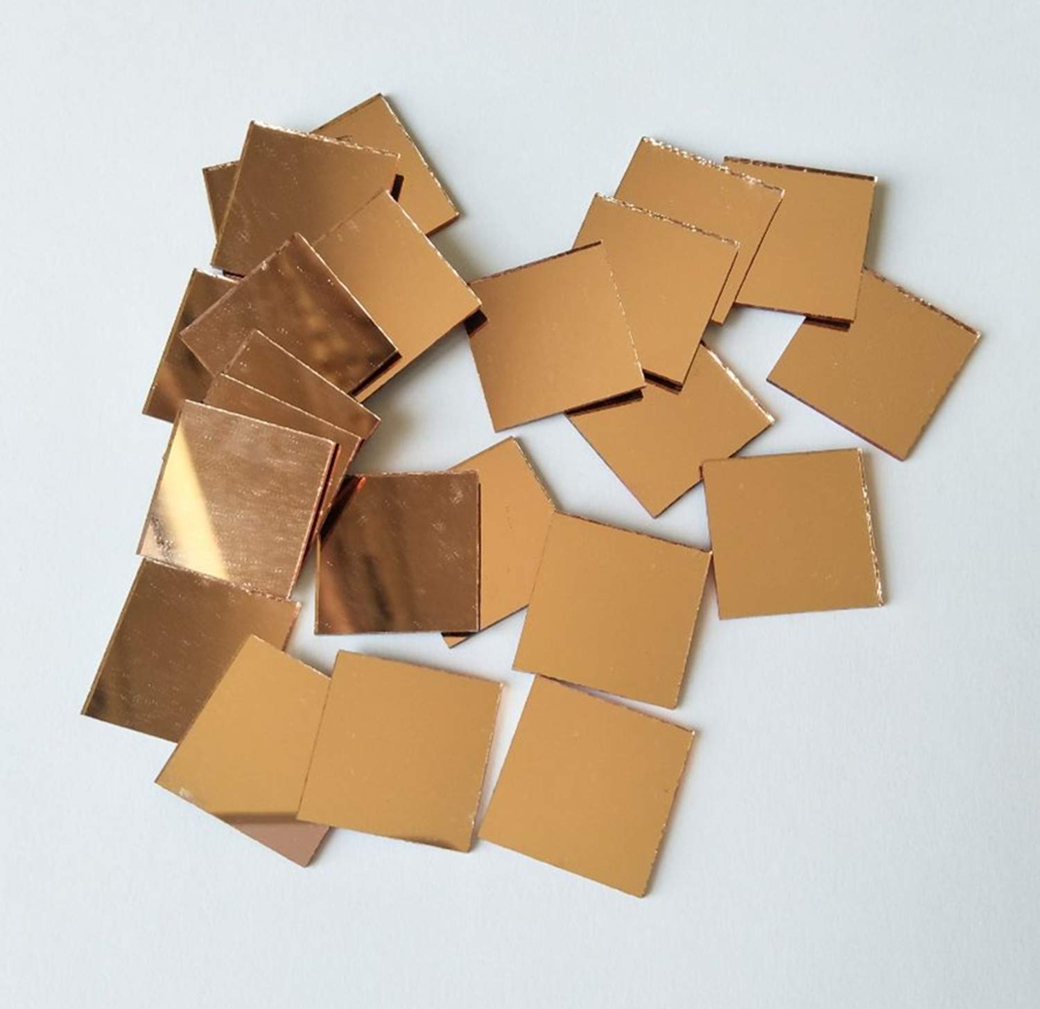 Square Mirror Mosaic Tiles - 3/4 Inch Light Rose Gold Glass Mirror Table Scatter for DIY Crafts, Home Decor, Wall Art & Wedding Centerpieces