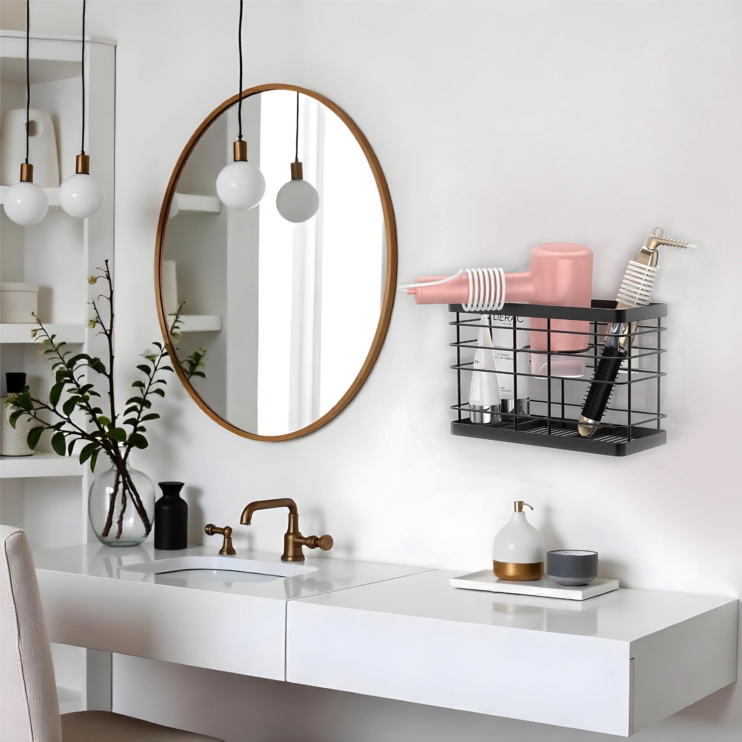 Hair Tool Organizer Wall Mounted - Bathroom Storage for Hair Dryer, Straightener Brush & Curling Iron | Hair Accessories Organizer for Clutter-Free Vanity & Salon-Style Setup