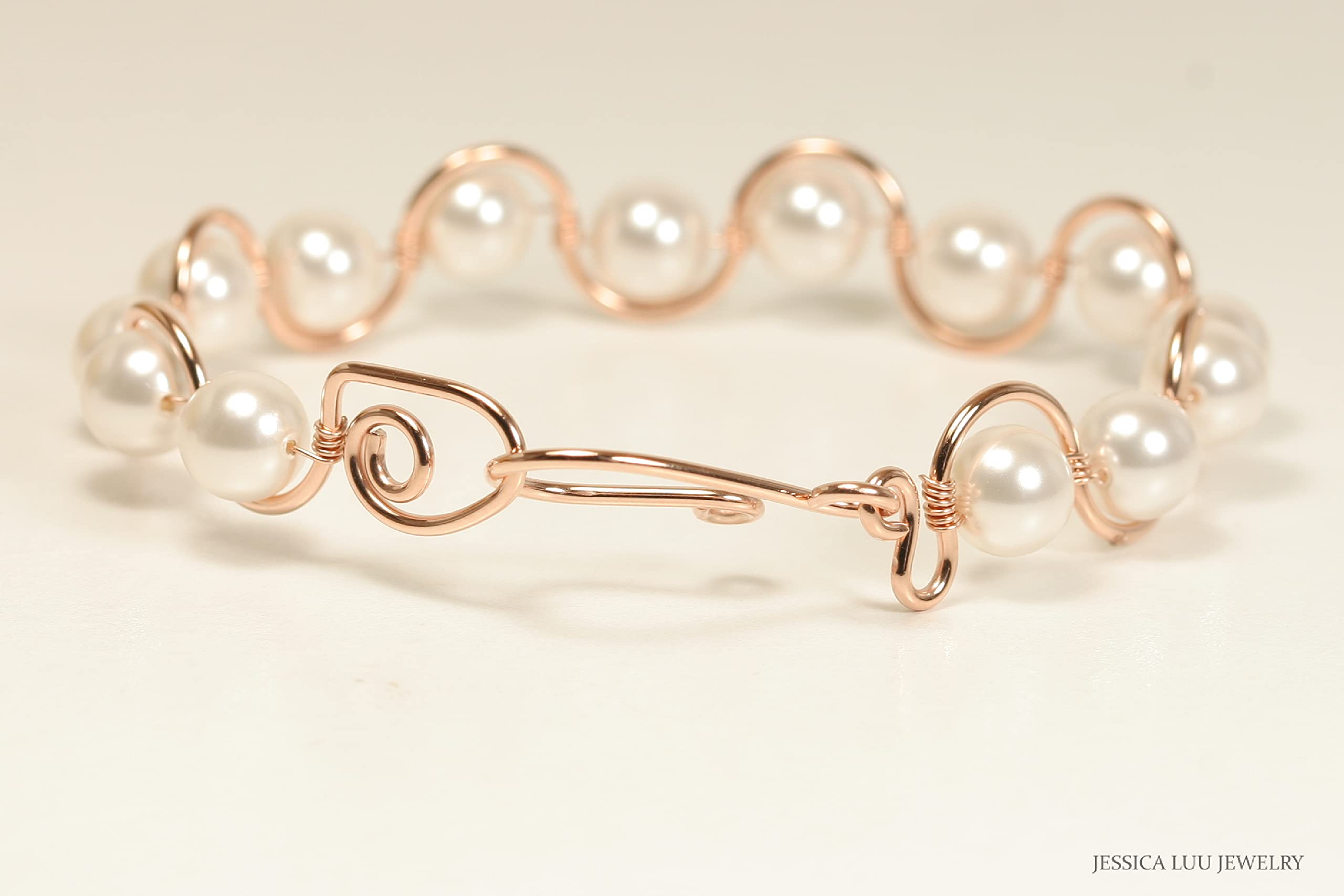Rose Gold White Pearl Bracelet - Handmade Wire Wrapped Jewelry for Women, Elegant Gift for Birthday, Anniversary & Special Occasions - Perfect for Weddings, Parties & Everyday Wear