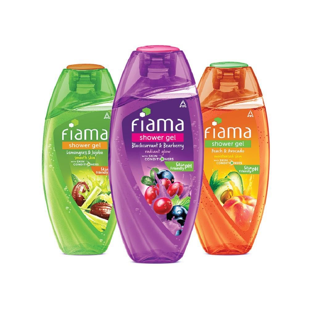 Fiama Body Wash Shower Gel Set - Blackcurrant & Bearberry, Peach & Avocado, Lemongrass & Jojoba (3 x 250ml) | Hydrating Shower Gel for Women & Men | Perfect for Daily Use, Spa Days & Gift Giving