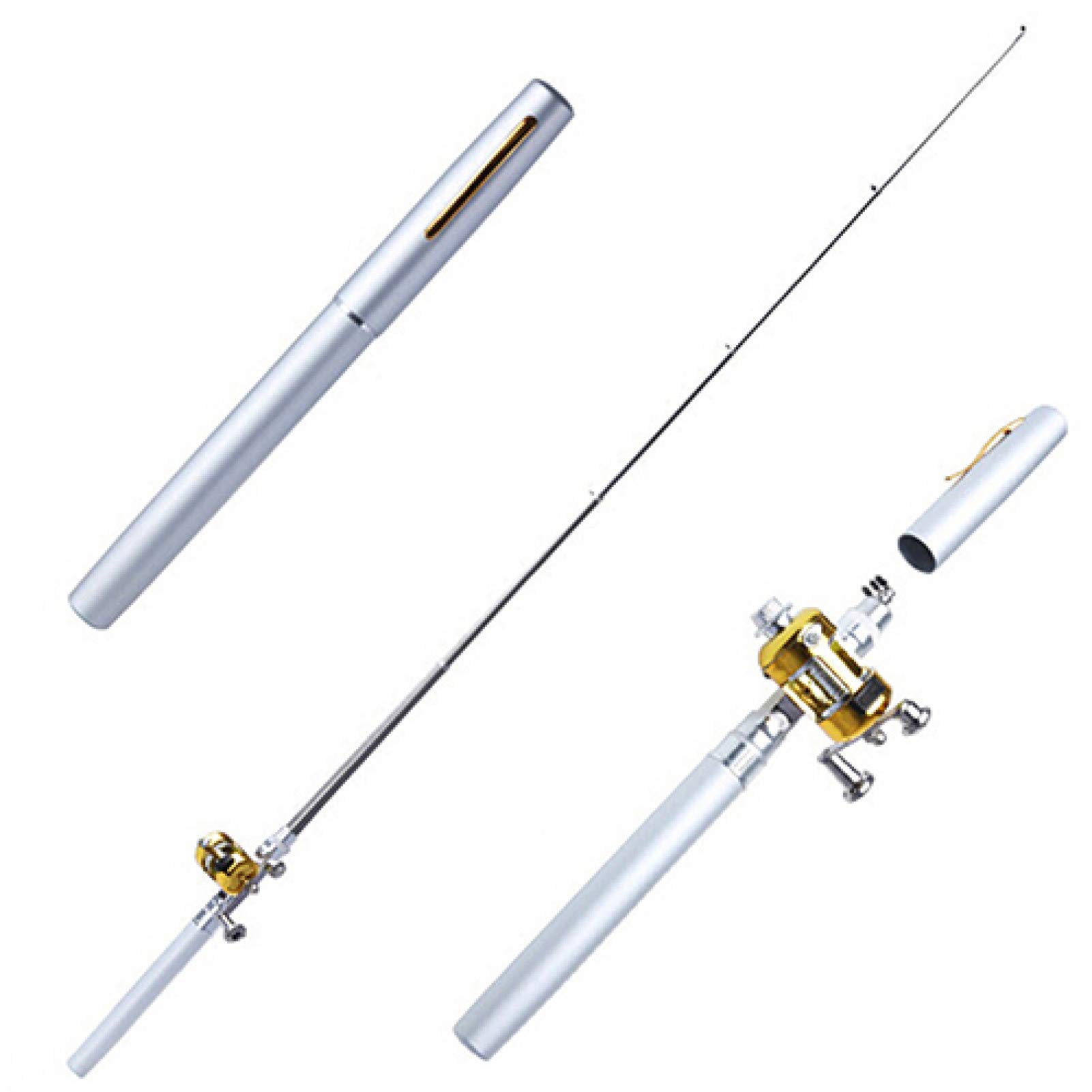 Grey990 Mini Pocket Fishing Rod - Aluminum Alloy Pen-Style Fishing Pole | Compact Outdoor Fishing Gear for Backpacking, Hiking & Travel