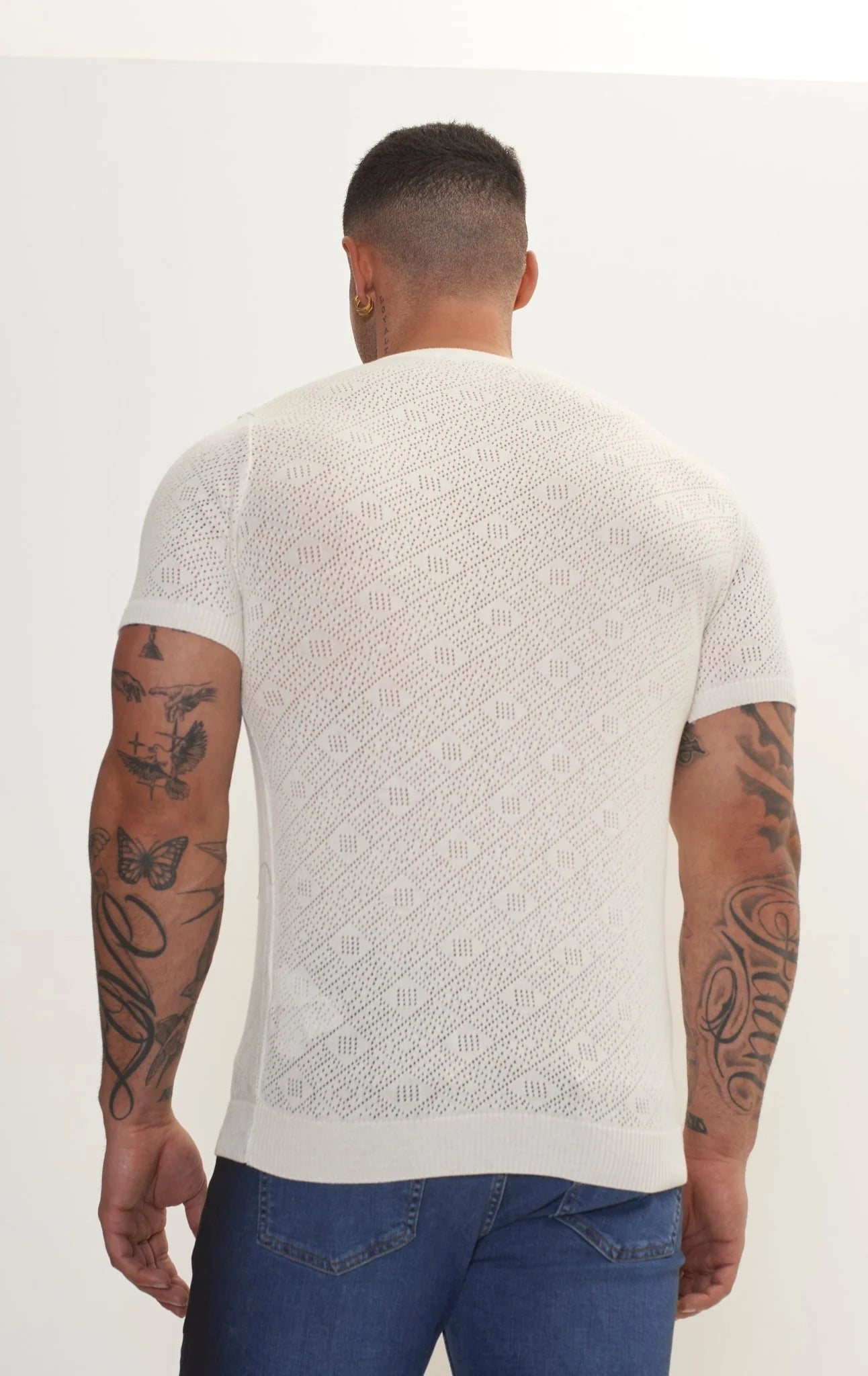 RNT23 Geometric Crochet T-Shirt in Off White | Stylish Boho Summer Top for Women | Perfect for Beach Outings, Music Festivals & Casual Wear