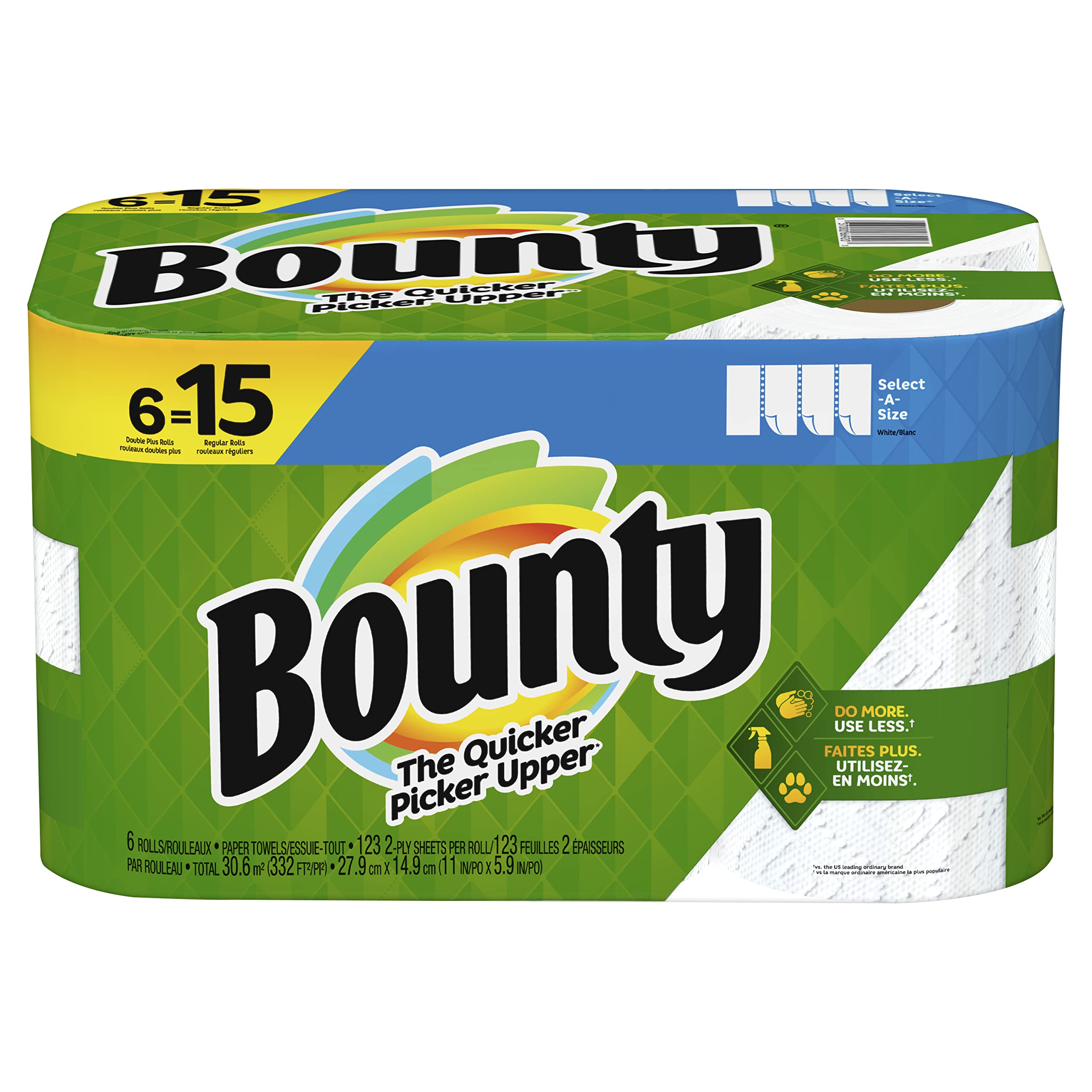 Bounty Select-A-Size Paper Towels, 6 Double Plus Rolls (Equivalent to 15 Regular Rolls) | Ultra Absorbent & Strong for Kitchen Cleaning, Spills, and Household Use