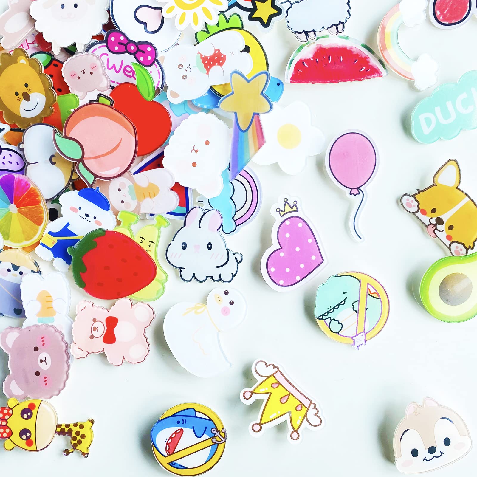 60/102 Pcs Cute Acrylic Brooch Pins - Kawaii Backpack Pins for Bags, Hoodies, Hats & Coats - Random Mixed Pack Aesthetic Accessories - Perfect Gifts for Girls & Teens - School, Travel & Fashion Styling