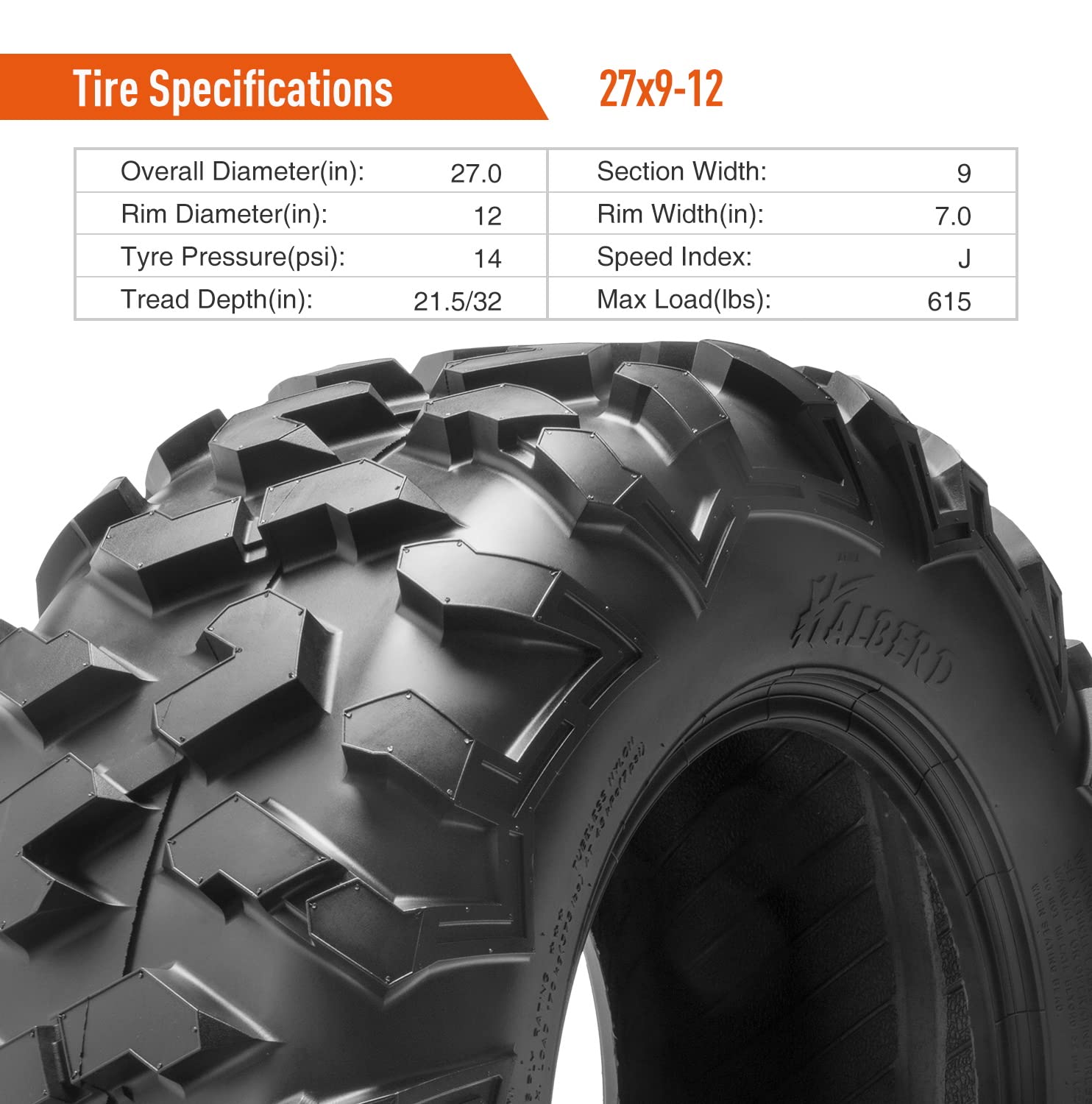 HALBERD 27x9-12 & 27x11-12 ATV Tires - 6PR All Terrain Tubeless UTV Off-Road Tires (Set of 4) - Perfect for Mud, Sand, Trail Riding & Outdoor Adventures
