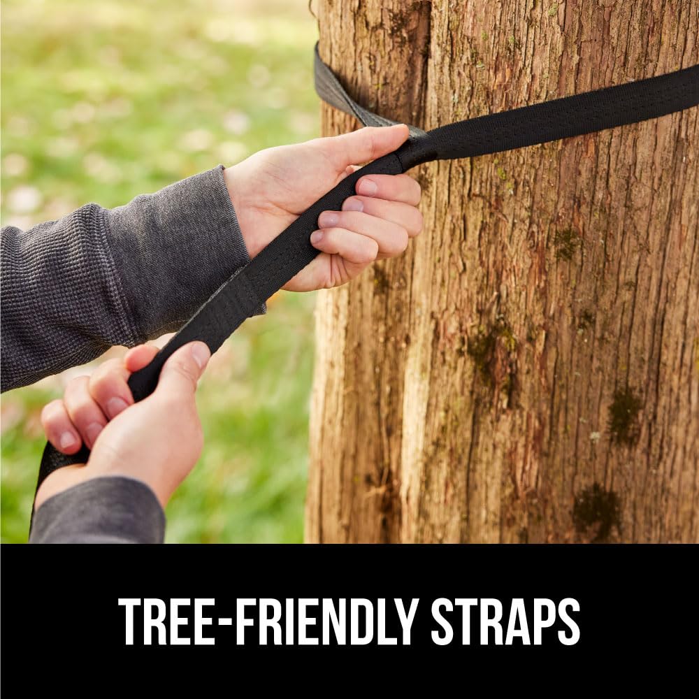 GORILLA GRIP Heavy Duty Camping Hammock - 400lb Capacity with Reinforced Tree Straps | Portable Travel Swing for Backpacking, Hiking & Outdoor Adventures | Easy Setup 10x6.5 FT Comfortable Camping Hammock (Black) - Perfect for Camping Trips, Backyard Relaxation & Beach Lounging