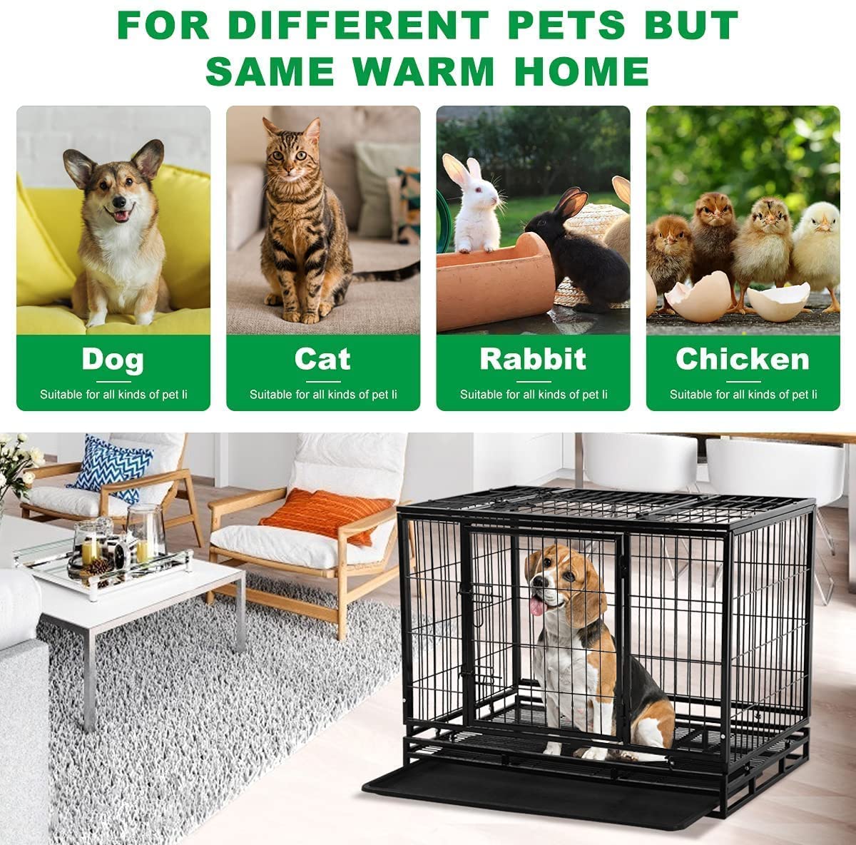 36 Inch Heavy Duty Dog Crate - Black Waterproof Steel Kennel with Wheels & Double Doors | Non-Toxic, Lockable, Easy to Clean | Indoor & Outdoor Use for Large Dogs, Travel & Home Security