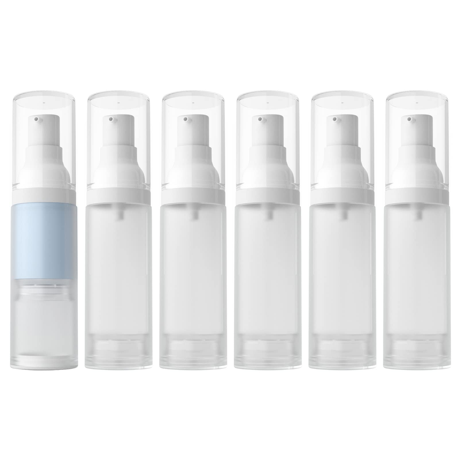 LONGWAY 1oz (30ml) Airless Cosmetic Pump Bottles - Refillable Travel Size Cream Containers for Foundation, Shampoo & Skincare (6-Pack, Frosted Translucent) | Perfect for Travel, Gym & Daily Beauty Routine
