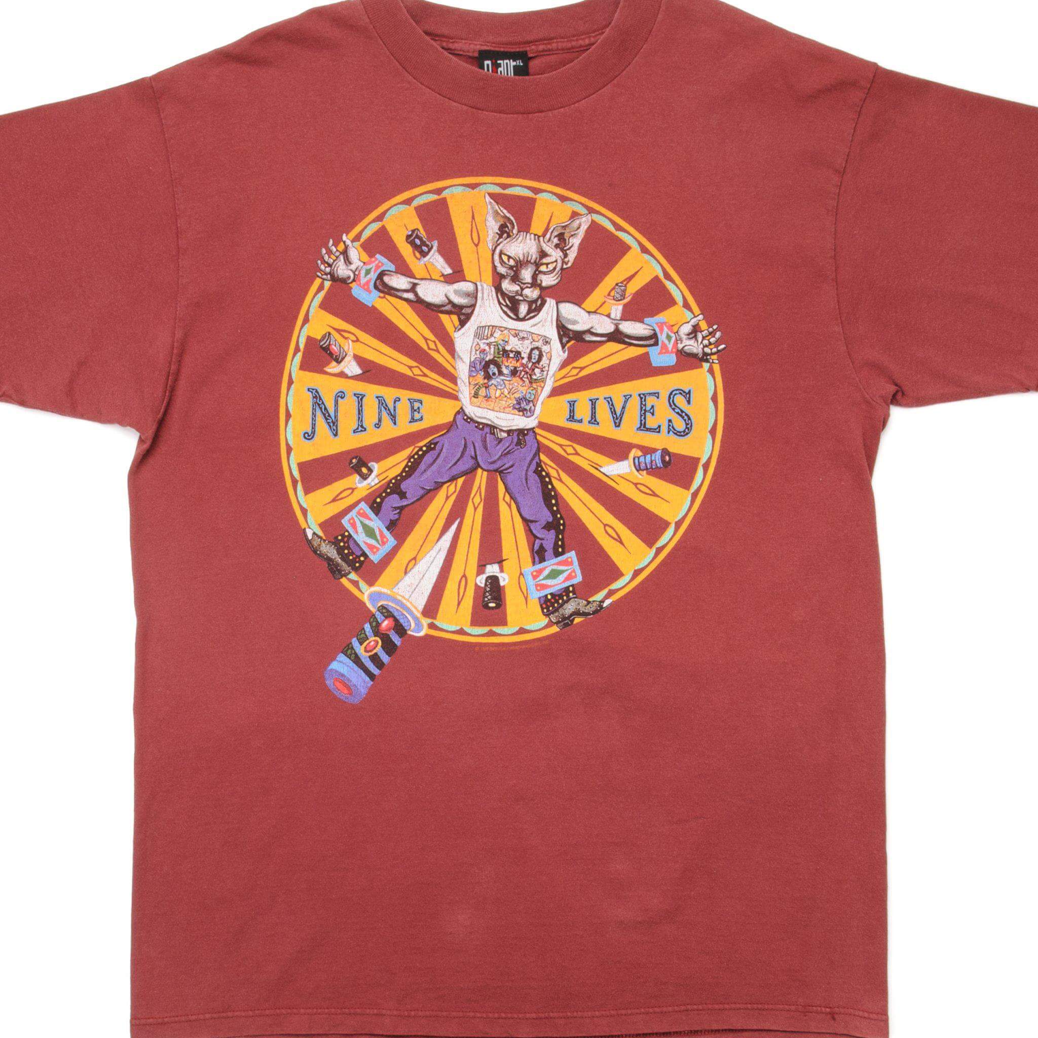 Vintage Aerosmith Nine Lives 1997 Tour T-Shirt - Large Size - 100% Cotton - Made in USA - Retro Band Tee for Concerts & Casual Wear