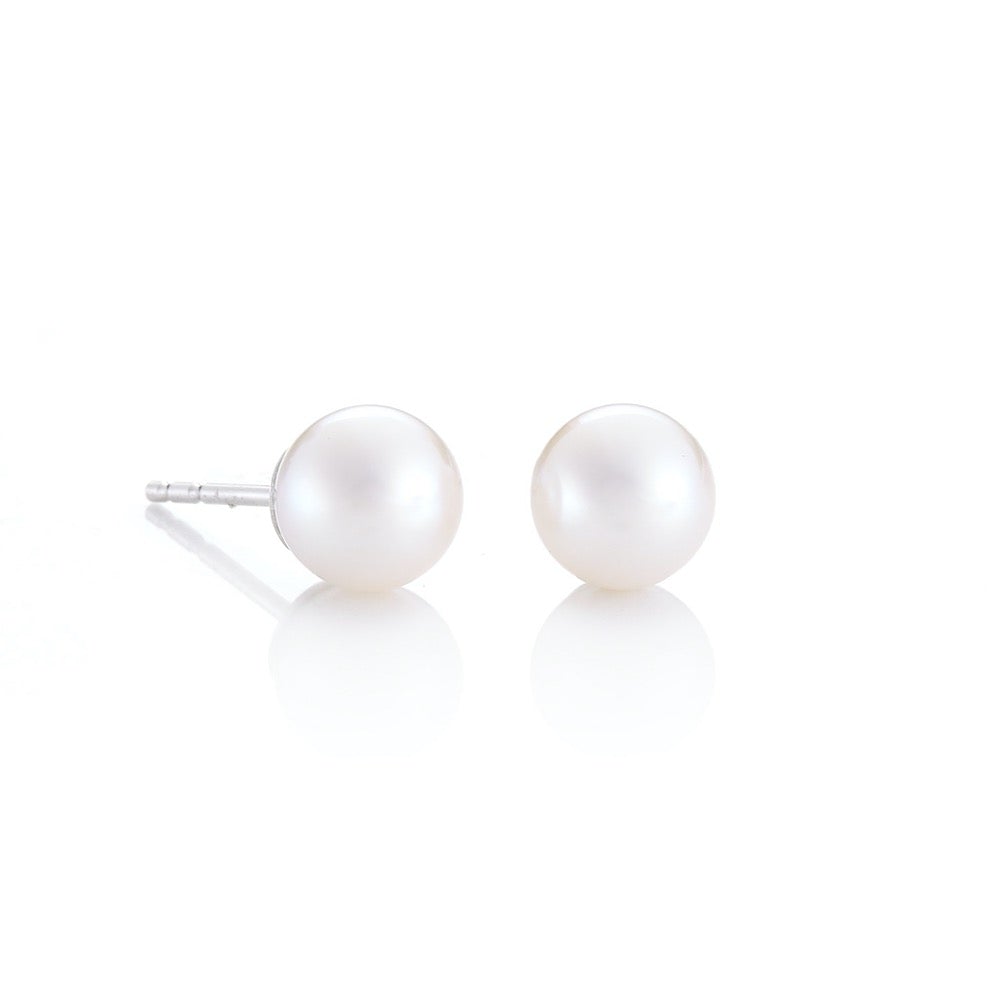 7mm White Akoya Pearl Earrings for Women - Classic Stud Earrings, Hypoallergenic, 18K Gold Plated - Perfect for Weddings, Parties & Gift Giving