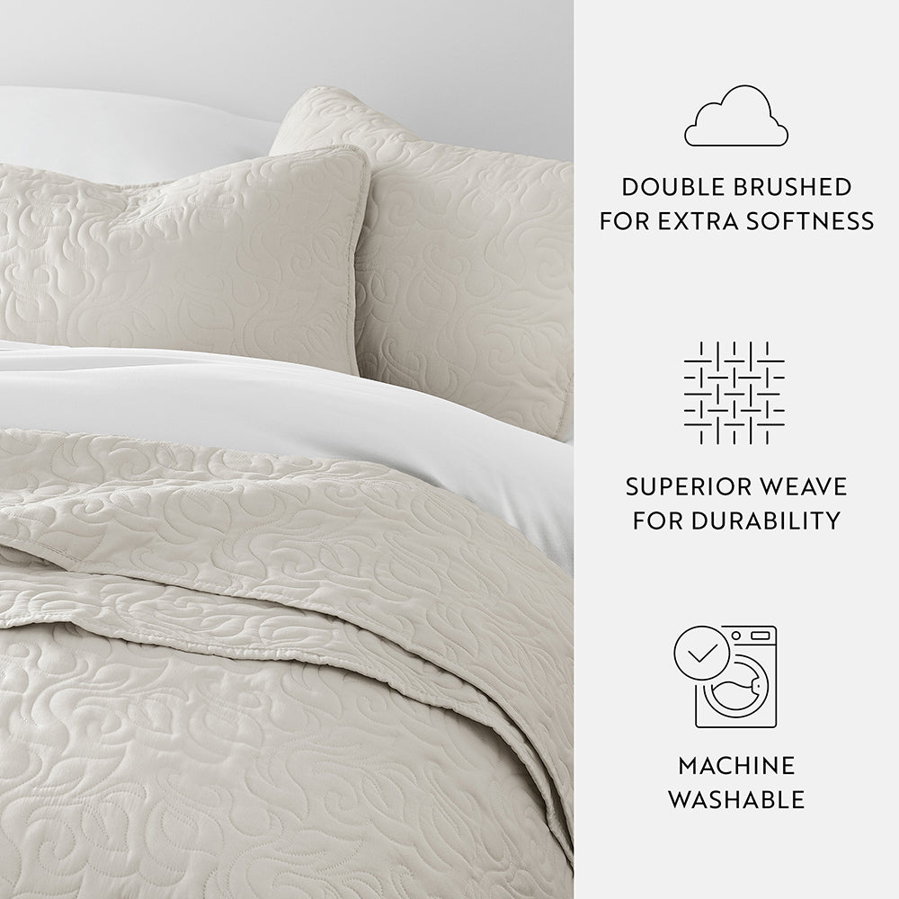 3 Piece Floral Stitch Quilted Coverlet Set - Soft Bedspread for Queen Size Bed - Perfect for Master Bedroom, Guest Room & Cozy Home Decor