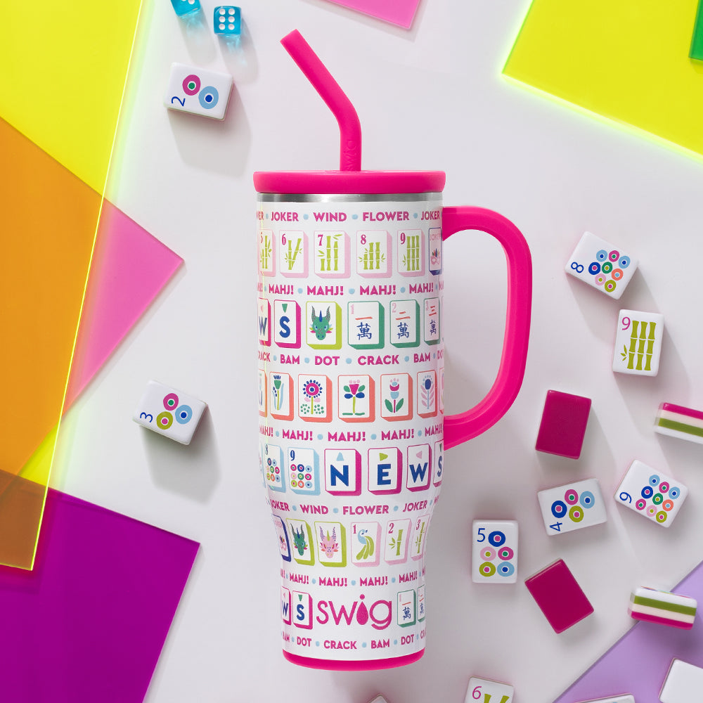 30oz Mahjong Mega Mug - Large Insulated Travel Tumbler for Coffee & Tea - Perfect for Gamers, Office Use & Outdoor Adventures