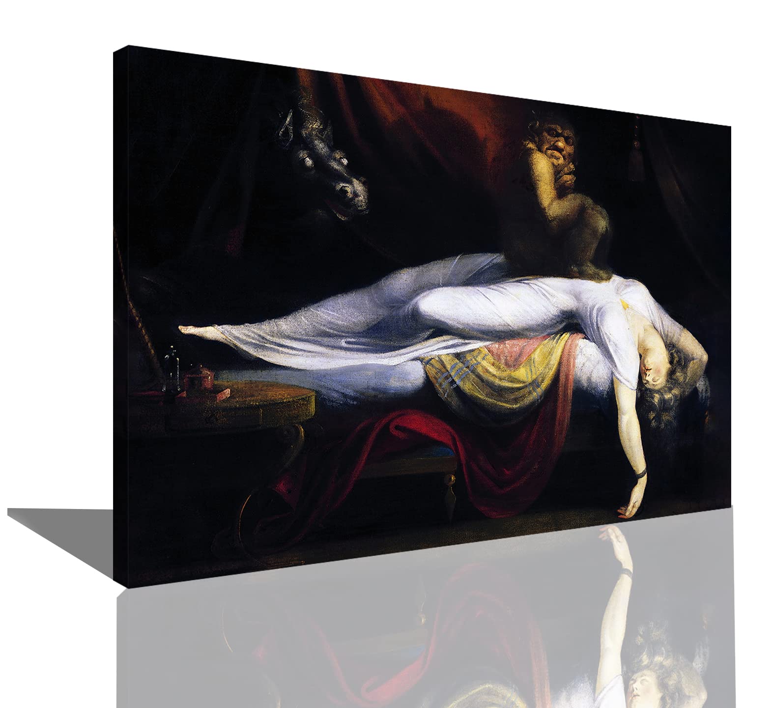Henry Fuseli The Nightmare Gothic Horror Art Print - 12x18 Inch (30x45cm) Framed Canvas Wall Art - Dark Academia Decor for Living Room, Bedroom & Office