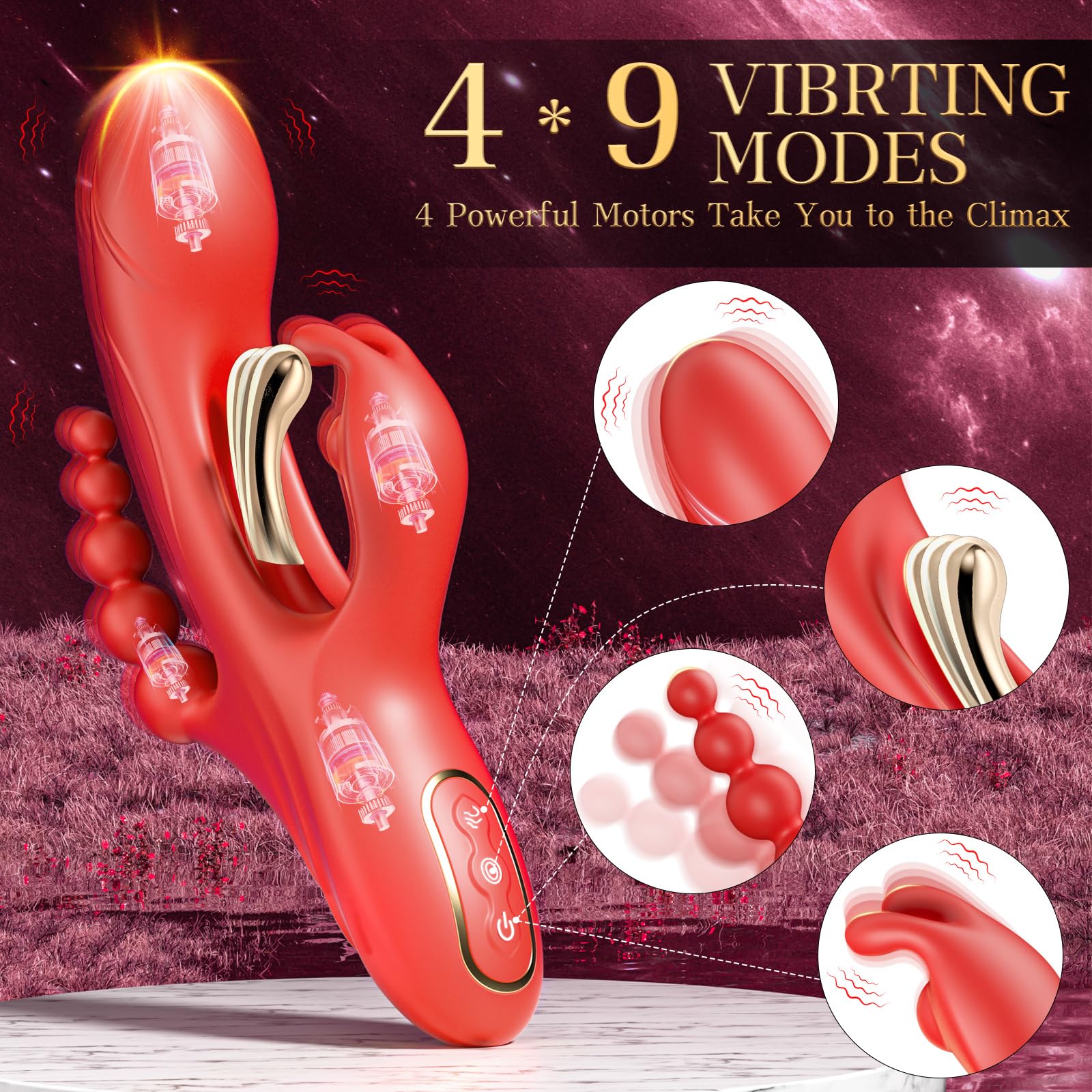 4 in 1 Rabbit Vibrator for Women - Powerful 9-Speed Clitoral & G-Spot Stimulator with Anal Beads & Pen Vibrator | Adult Sex Toy for Couples & Solo Play | Perfect for Sensual Massage, Foreplay & Intimate Moments