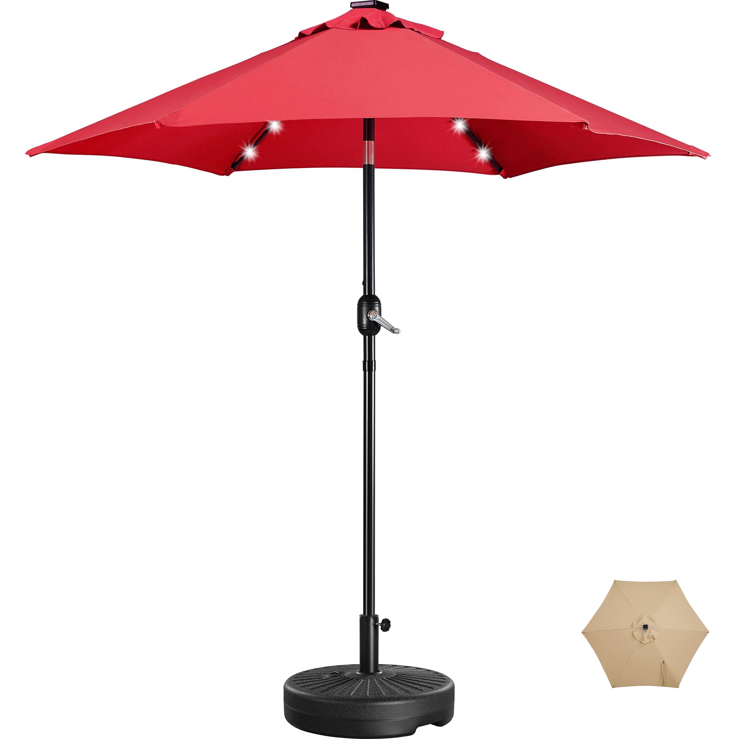 Yaheetech 7.5FT Solar Patio Umbrella with 22L Fillable Base - UV Protection Outdoor Market Table Umbrella with Crank Lift System - Perfect for Garden, Lawn, Deck, Backyard & Poolside Relaxation (Red)