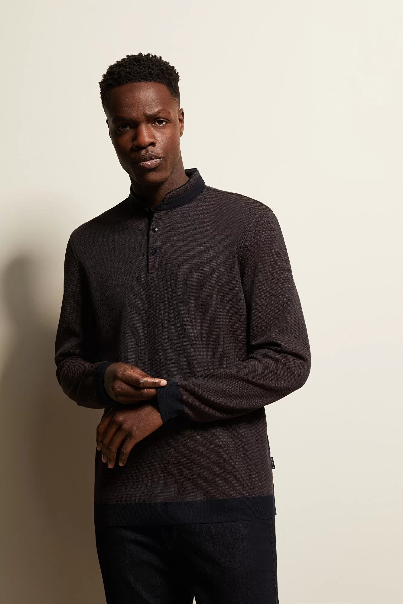 Bugatti Men's Rib Collar Long Sleeve Sweater - Dark Brown Casual Pullover for Fall & Winter | Perfect for Office, Date Night & Weekend Outings