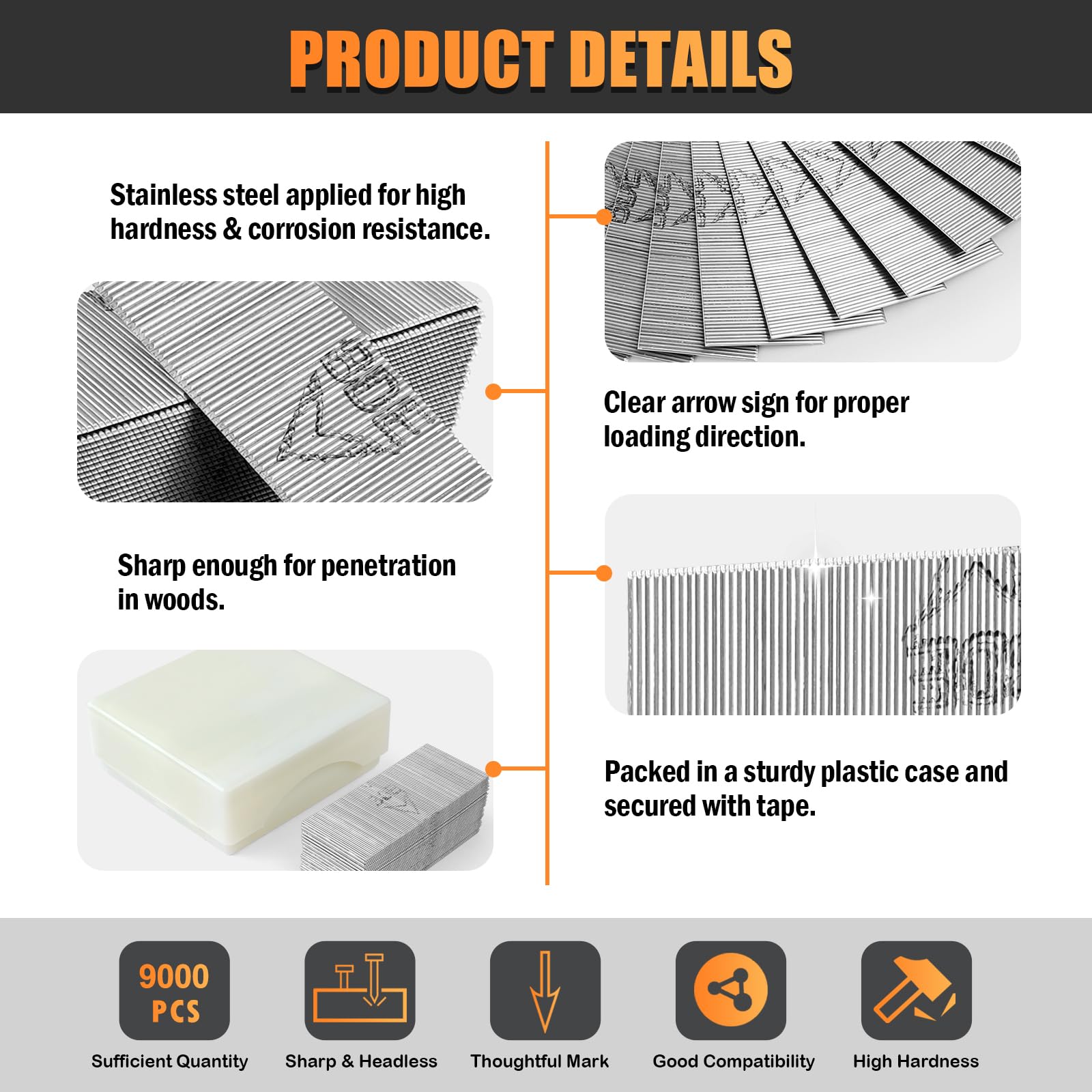 23 Gauge 1-Inch Headless Pin Nails - 9,000 PCS/BOX for Woodworking & Carpentry | Compatible with Pneumatic Pin Nailers | Perfect for Trim Work, Cabinet Making & Furniture Assembly