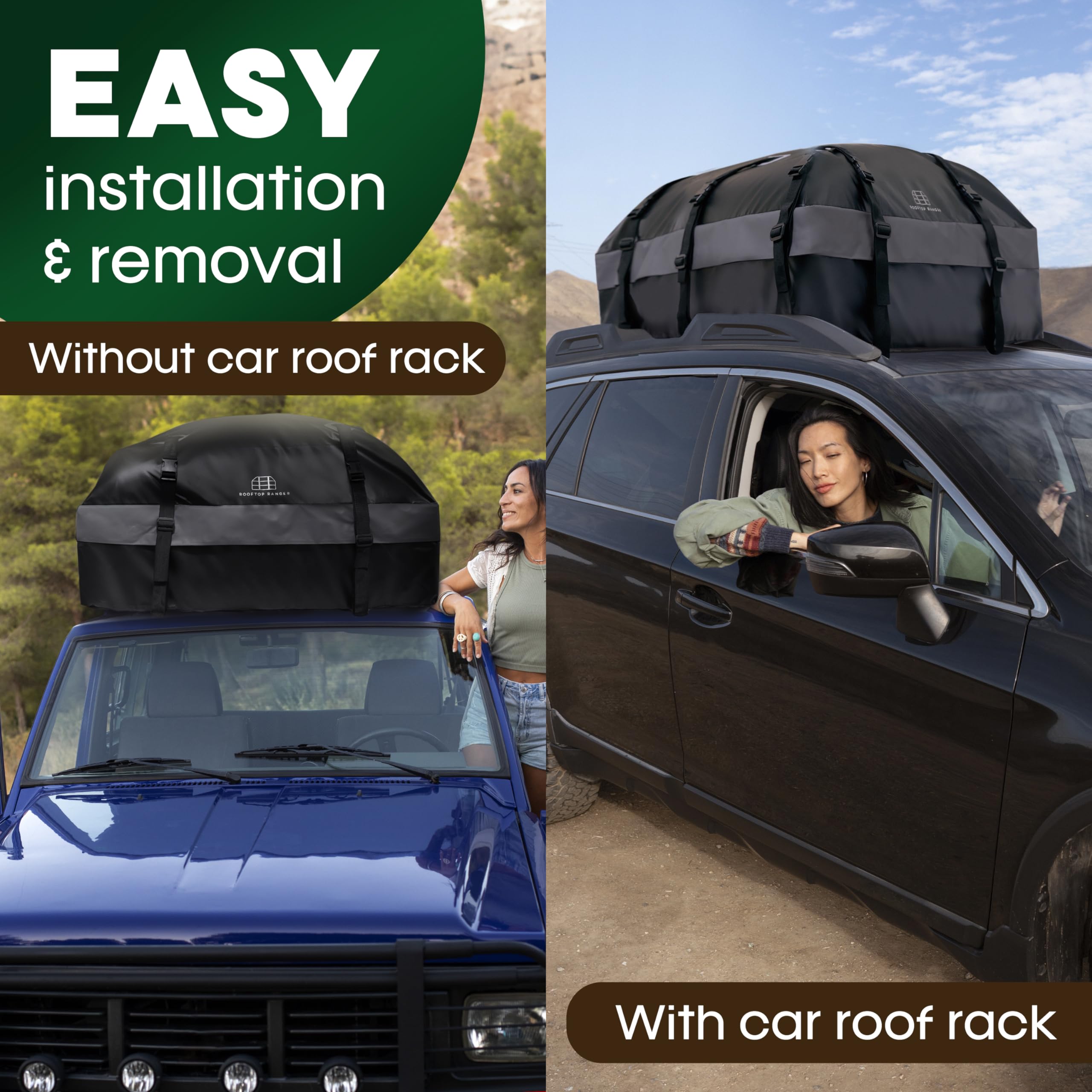 21 Cubic Feet Waterproof Car Roof Cargo Carrier Bag - Universal Fit for All Vehicles with/Without Roof Racks - Includes Anti-Slip Mat, Storage Bag, 6 Door Hooks & 6 Straps - Perfect for Road Trips, Camping Gear & Luggage Storage