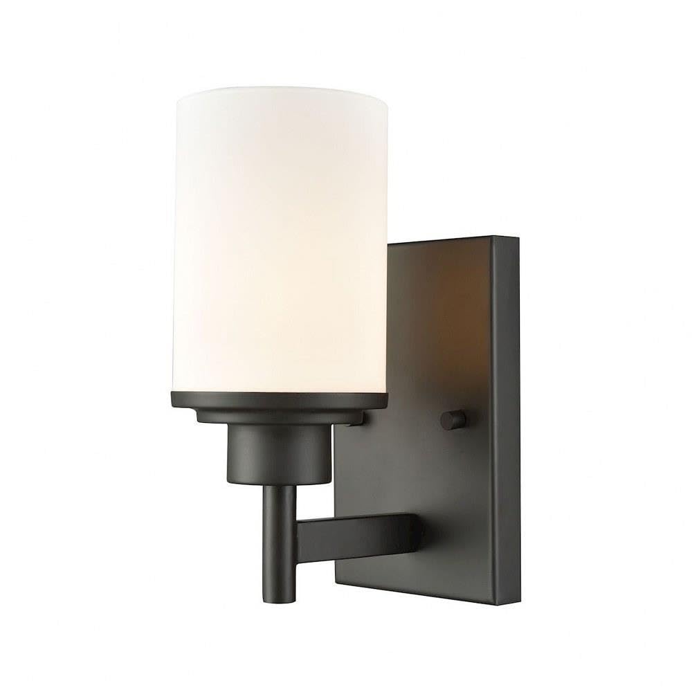Oil Rubbed Bronze Bathroom Sconce with White Glass Shade - 9-Inch Height x 5-Inch Width - Modern Wall Light for Vanity, Mirror, or Shower Lighting - Glass & Metal Fixture - Perfect for Spa-Like Bathroom Ambiance
