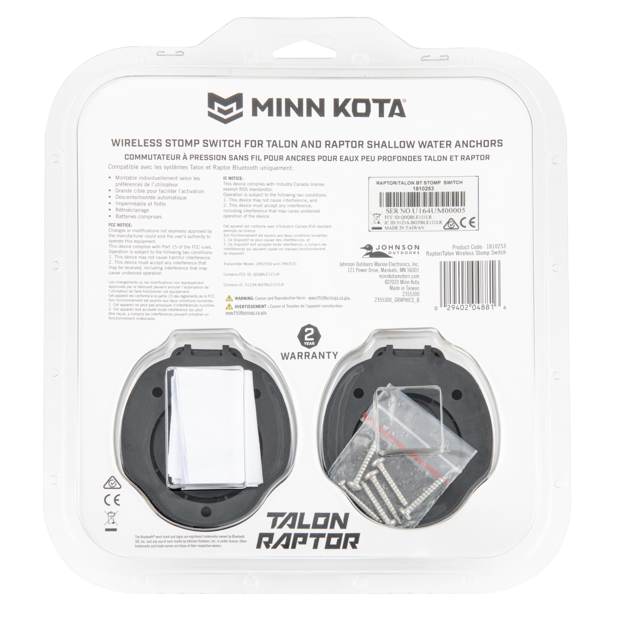 Minn Kota 1810253 Raptor & Talon Wireless Bluetooth Stomp Switch for Trolling Motors - Perfect for Fishing Boats & Marine Applications