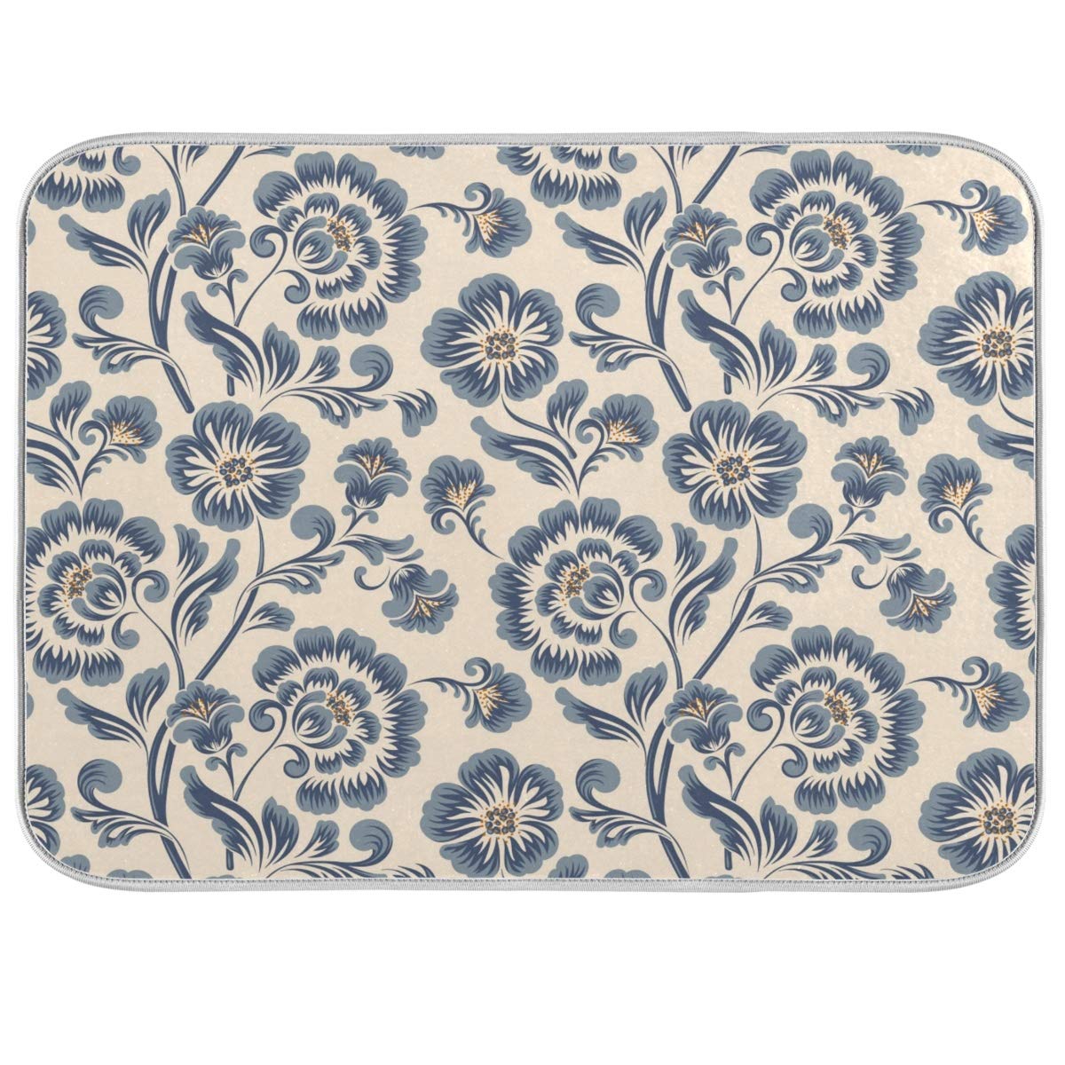 Blue Peony Flowers Dish Drying Mat - 18x24 Inch Absorbent Microfiber Kitchen Counter Mat for Dishes, Utensils & Cookware - Fast Drying, Non-Slip, Beige Kitchen Accessories - Perfect for Countertops, Sink Areas & Dish Racks