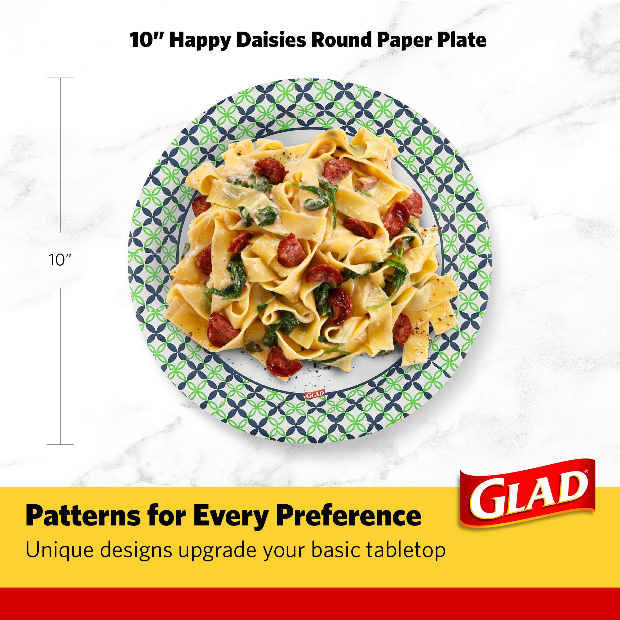 Happy Daisies Disposable Paper Plates - 10 Inch Round Plates with Blue & Green Floral Design, 600 Count for Parties, Picnics & Everyday Use