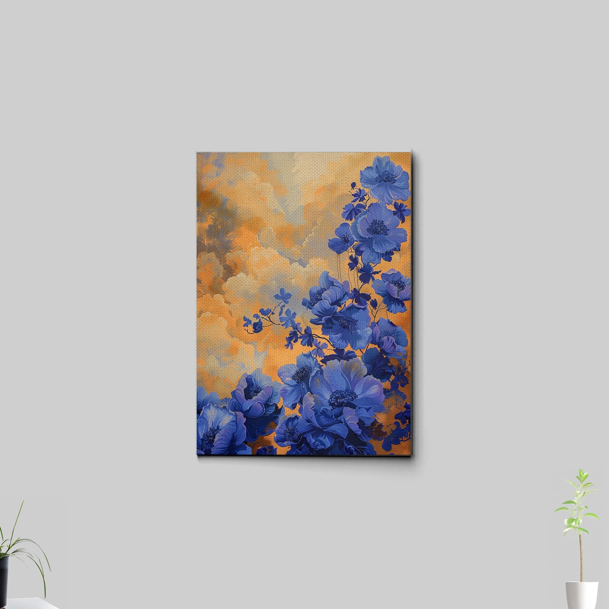 Abstract Purple Orchid Flower Canvas Art - Floral Wall Decor with Mountain Sunset Glow - Premium Canvas Prints for Living Room, Bedroom & Office Decor