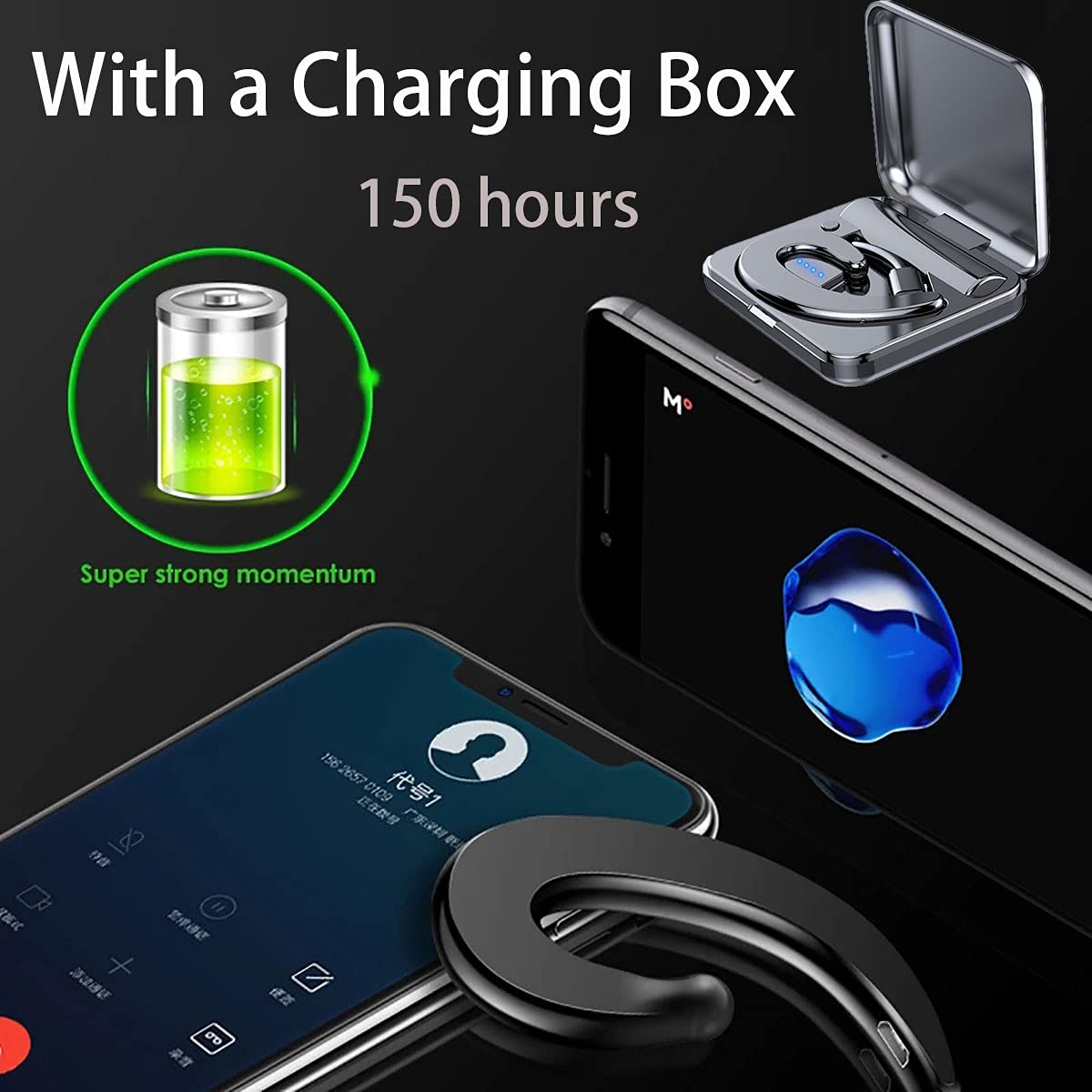 IKXO Bluetooth Headphones with Microphone - Wireless Ear Hook Earbuds with Charging Case, Lightweight Noise Cancelling, Comfortable Painless Design for Business Calls & Office Work - Perfect for Conference Calls, Remote Work & Commuting