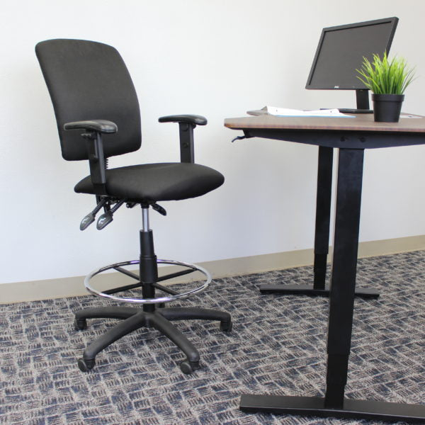 Boss Drafting Stool in Black Fabric - Adjustable Height Office Chair (Models B1635, B1636, B1637) for Home Office, Studio & Drafting Table Workspaces