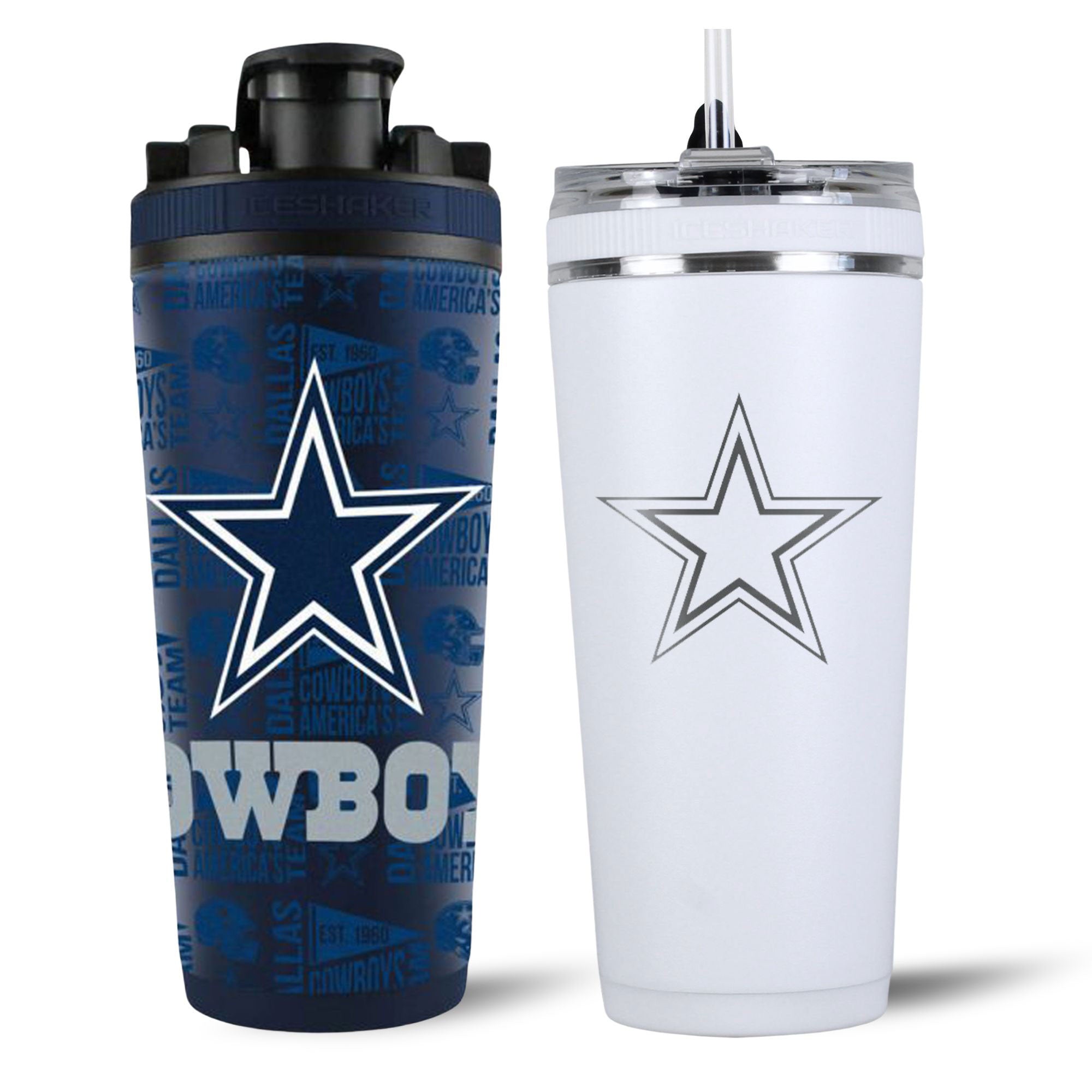 Dallas Cowboys 4D Shaker & Flex Bottle Bundle - NFL Team Sports Water Bottle Set for Gym, Workout & Tailgating - Perfect for Football Fans & Gift Ideas