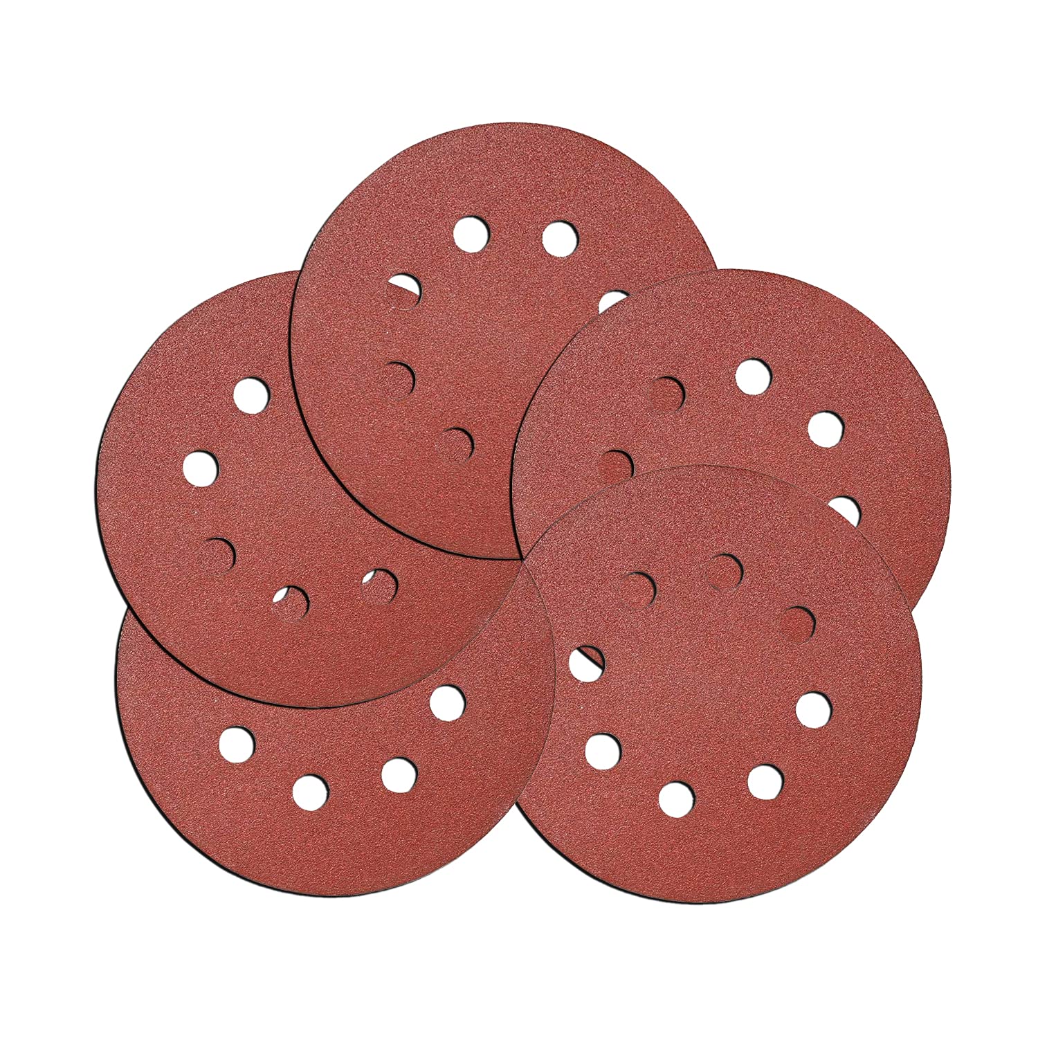 100PCS 5 Inch (127mm) 8-Hole Hook & Loop Sanding Discs - 60/80/120/180/240 Grit Assorted Sandpaper for Random Orbital Sander - Perfect for Woodworking, Metal Polishing & DIY Projects