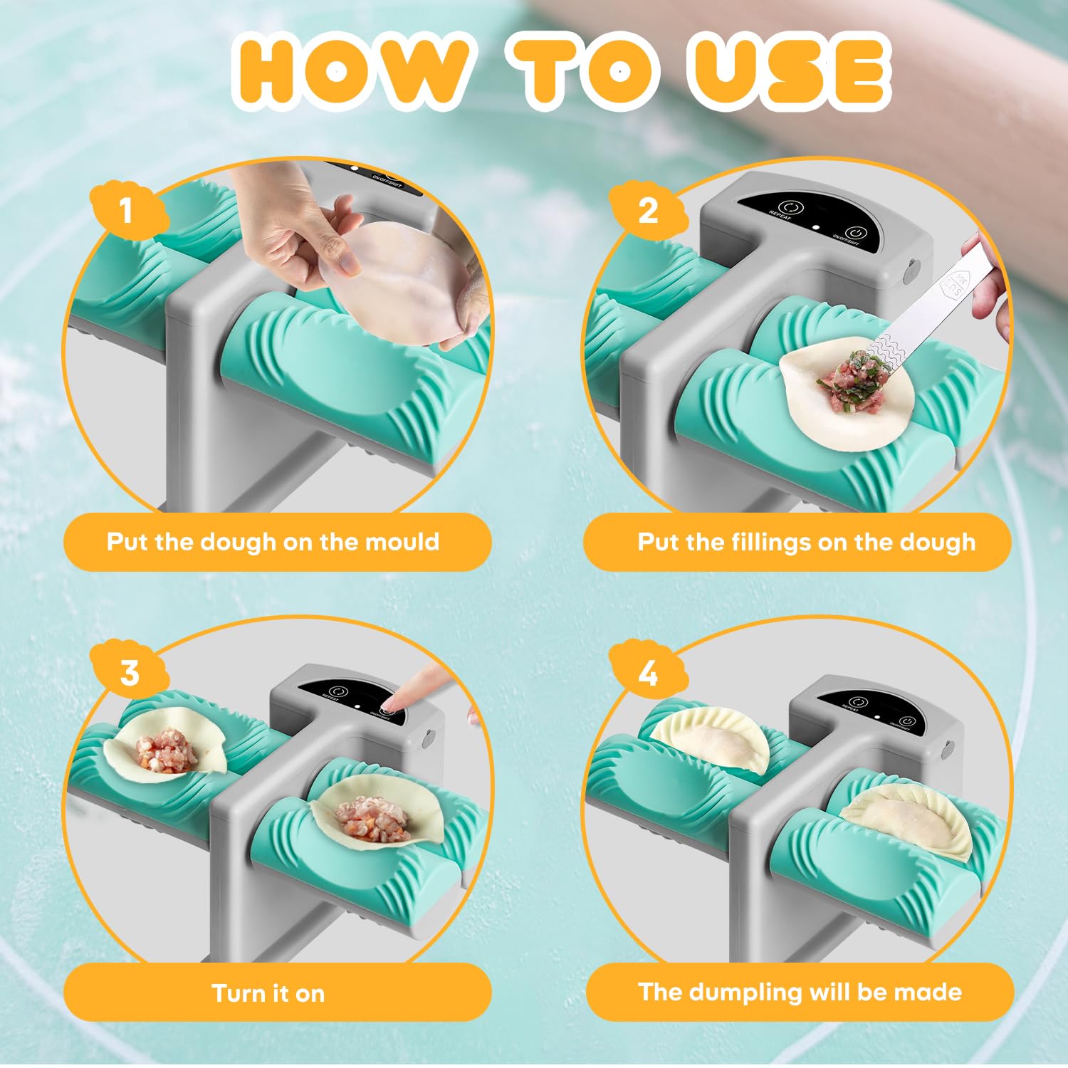 Electric Dumpling Maker Machine - Automatic Dumpling Maker with 2 Molds & 4 Rollers for Perfect Homemade Dumplings | Kitchen Appliance for Asian Cuisine, Party Cooking & Family Meal Prep