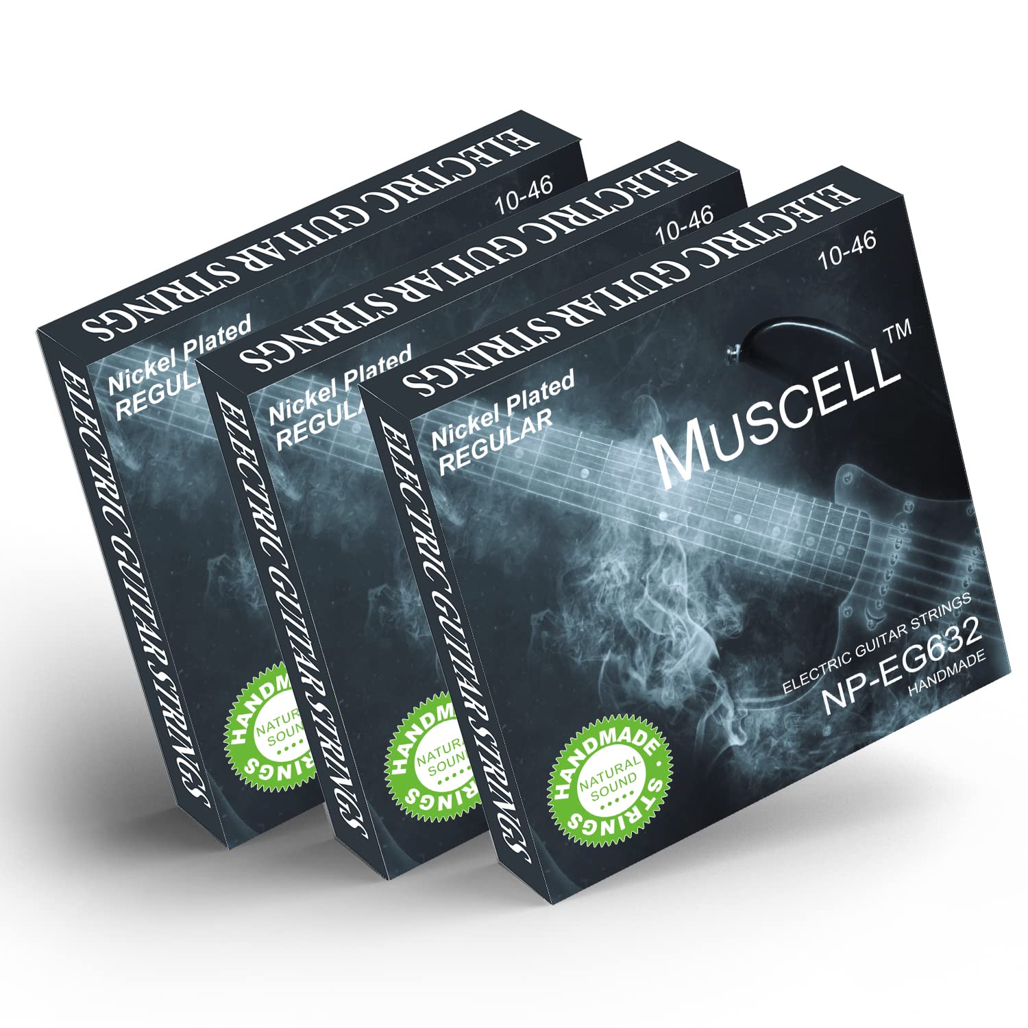 Premium MUSCELL Electric Guitar Strings - Handmade Nickel Plated Hex Steel (10-46 Gauge) - 3 Pack Colorful Ball End Strings for Rock, Blues & Metal Performances - Perfect for Stage Shows, Studio Recording & Practice Sessions